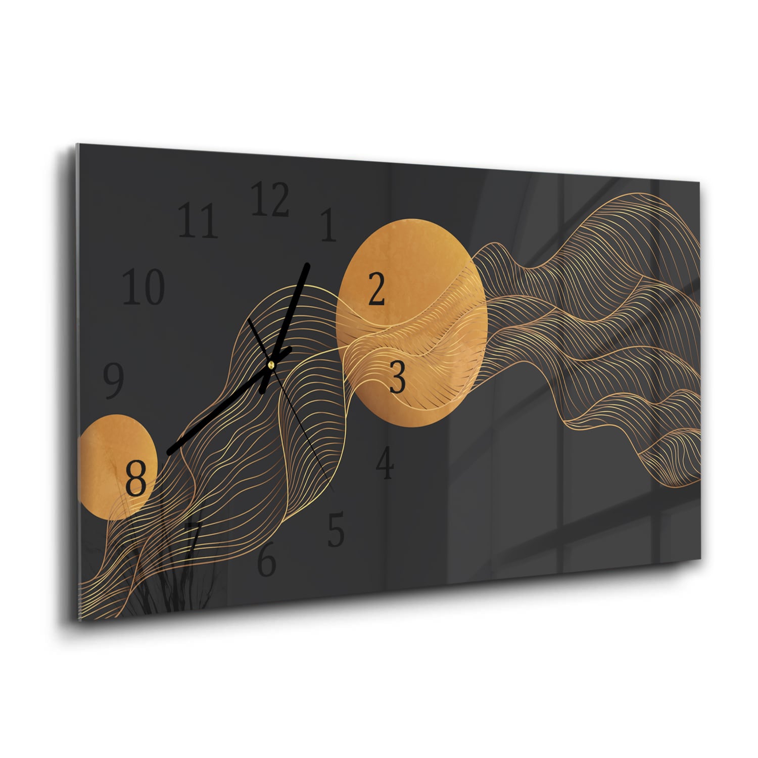 Wanduhr 60x30 - Goldene abstrakte Linien