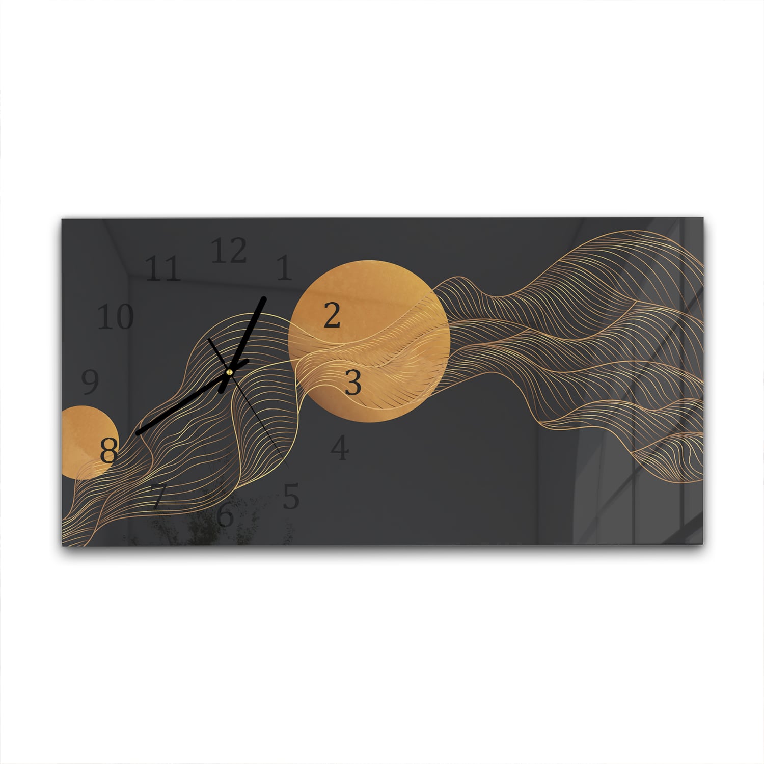 Wanduhr 60x30 - Goldene abstrakte Linien