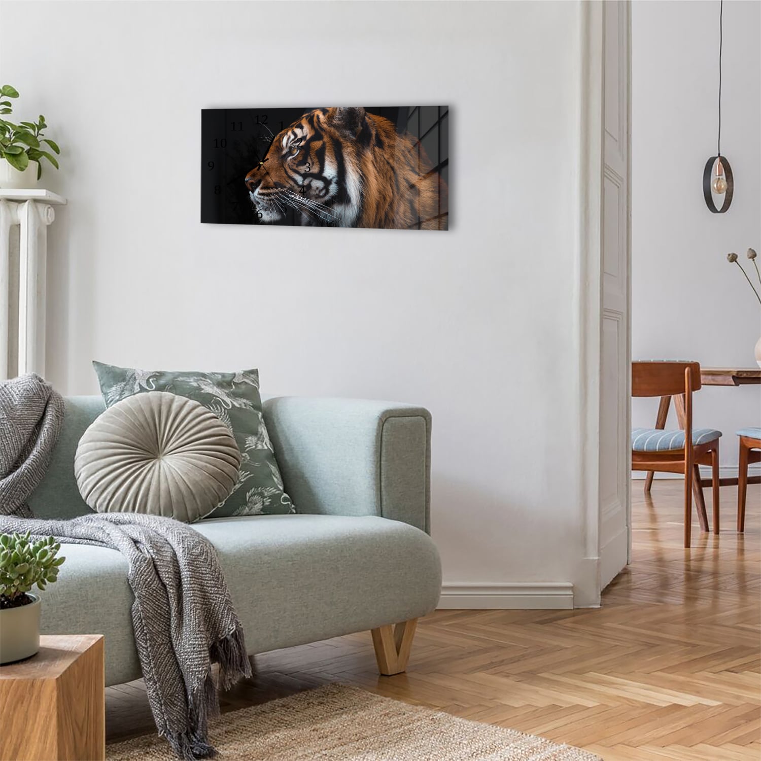 Wanduhr 60x30 - Tiger-Seitenporträt