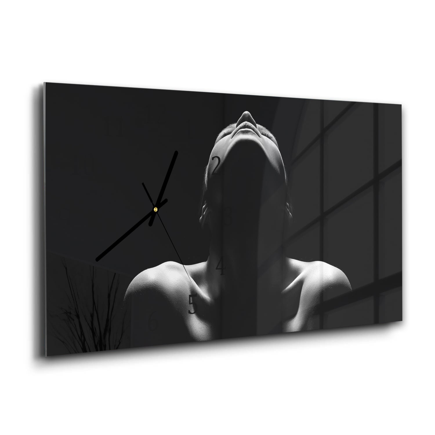 Wanduhr 60x30 - Frau in Schwarz-Weiß