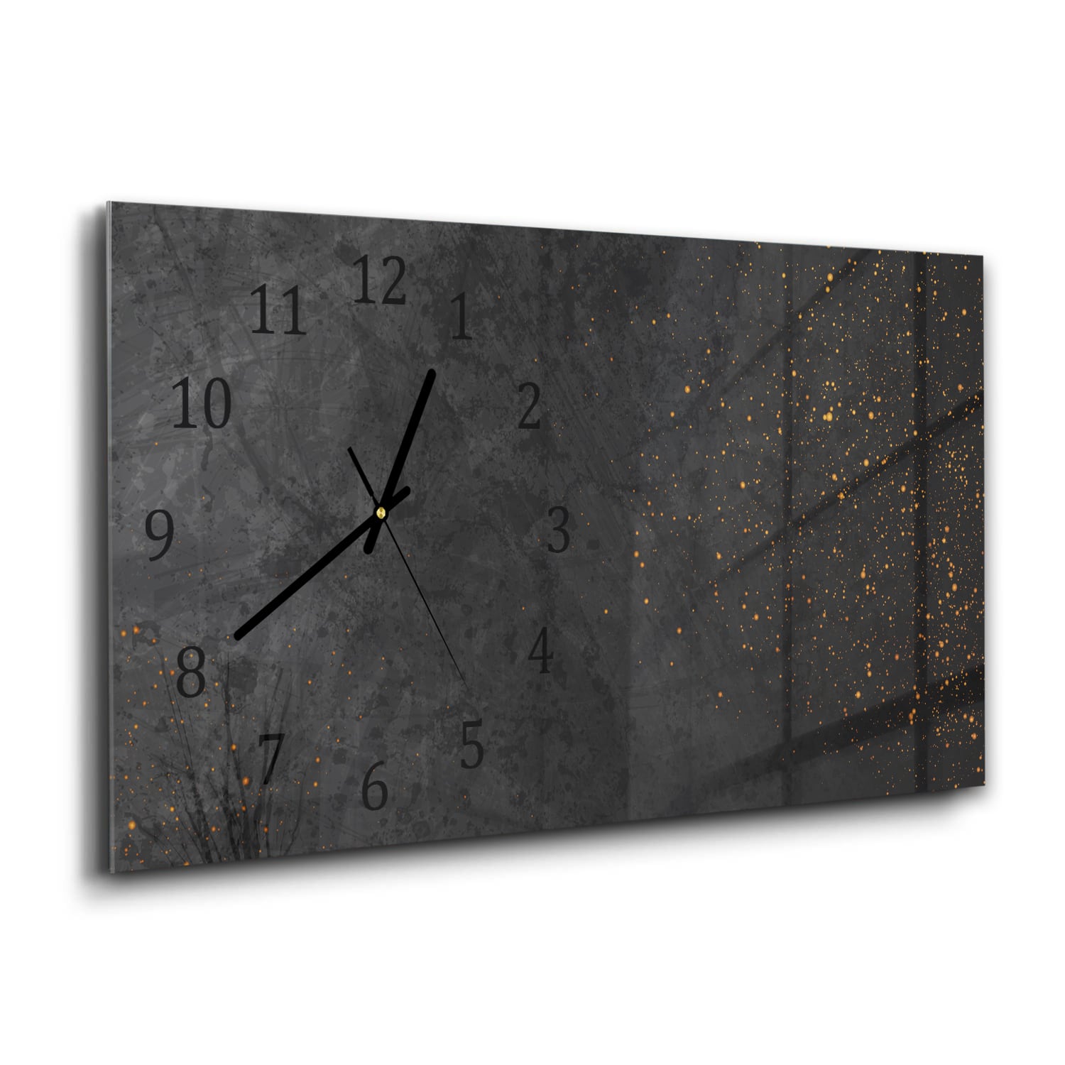 Wanduhr 60x30 - Schwarze Textur mit goldenen Partikeln