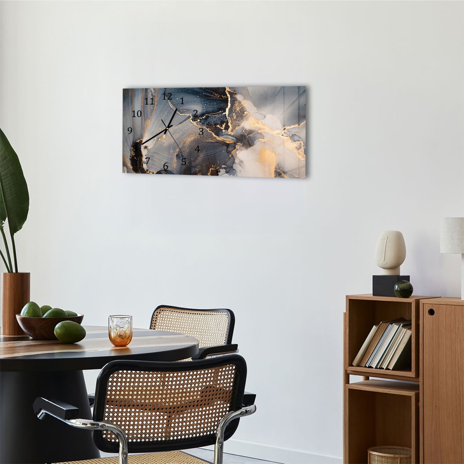 Wanduhr 60x30 - Schwarz-Gold-abstrakte Kunst
