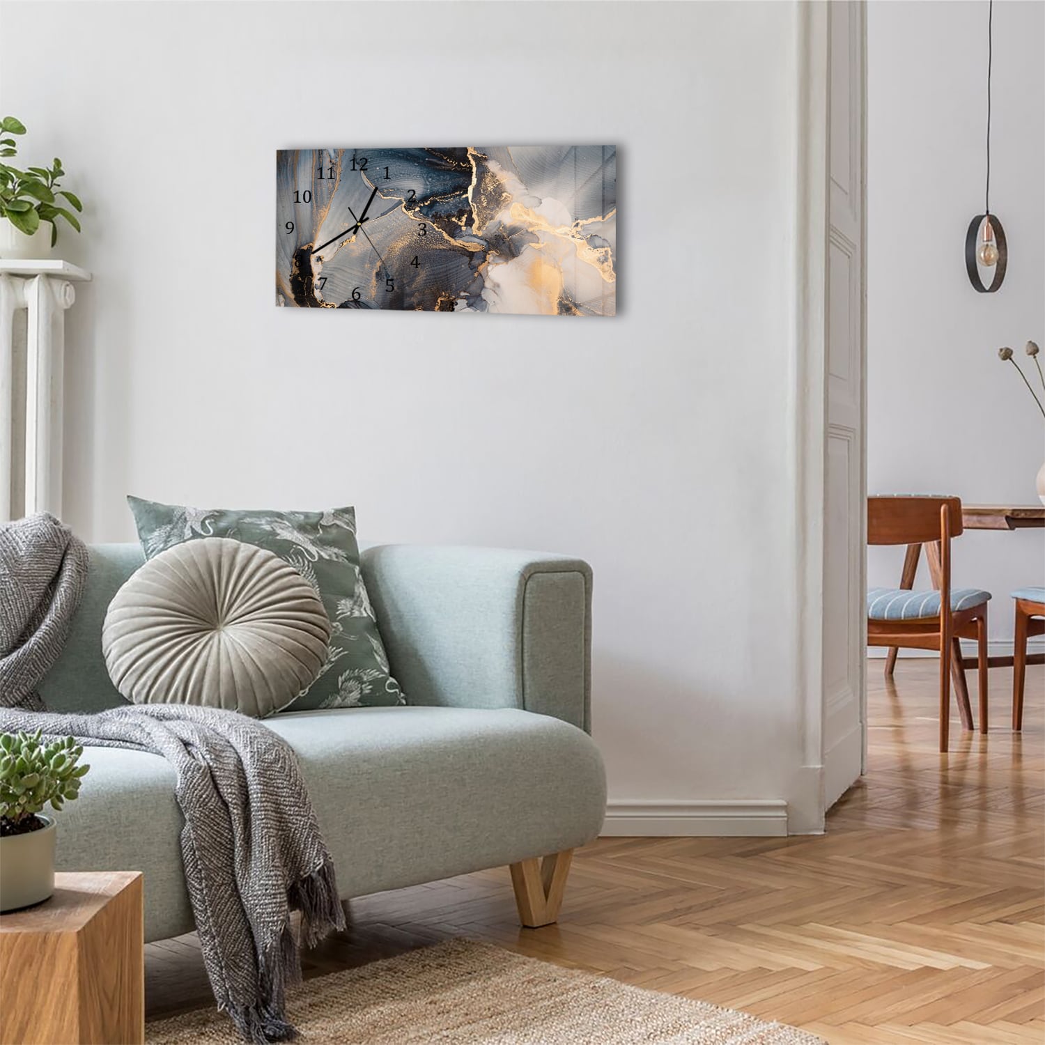 Wanduhr 60x30 - Schwarz-Gold-abstrakte Kunst