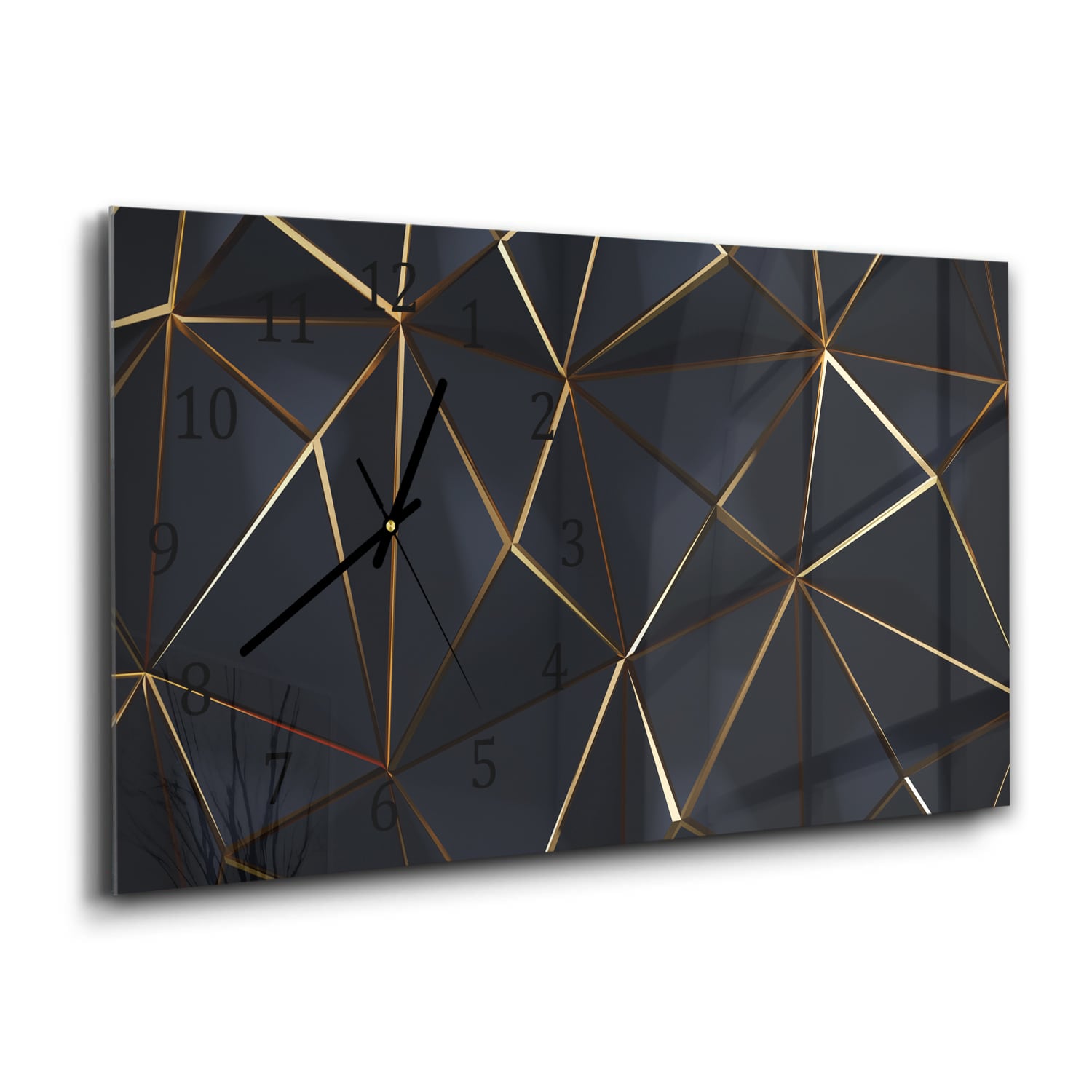 Wanduhr 60x30 - Schwarz-goldene geometrische Formen