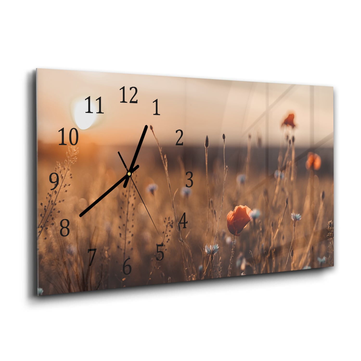 Wanduhr 60x30 - Mohnblumen im Feld