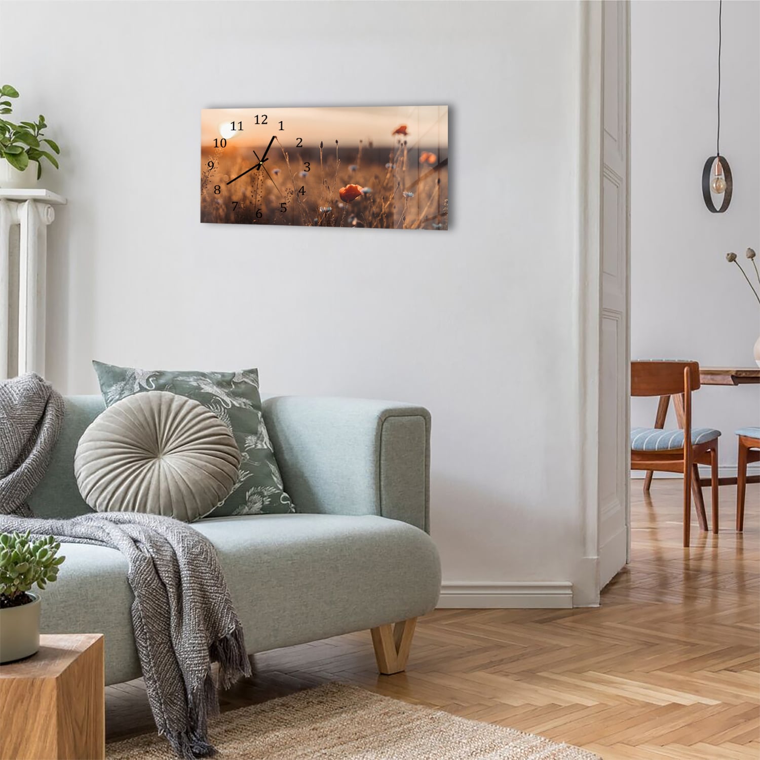 Wanduhr 60x30 - Mohnblumen im Feld
