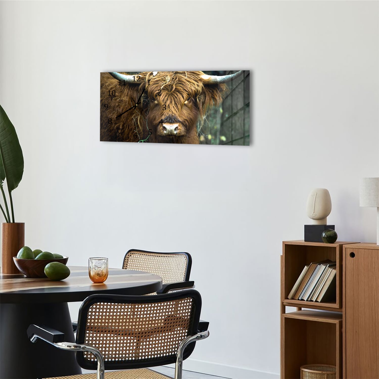 Wanduhr 60x30 - Schottisches Hochlandrind-Porträt