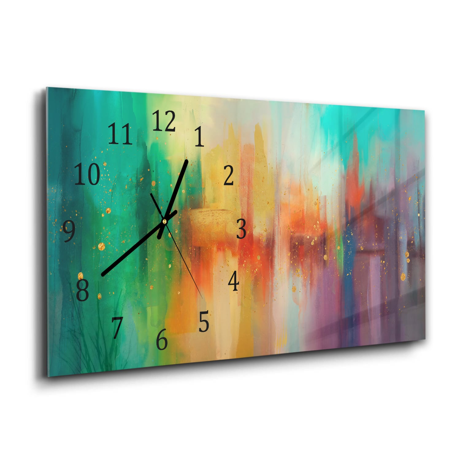 Wanduhr 60x30 - Buntes Aquarellgemälde