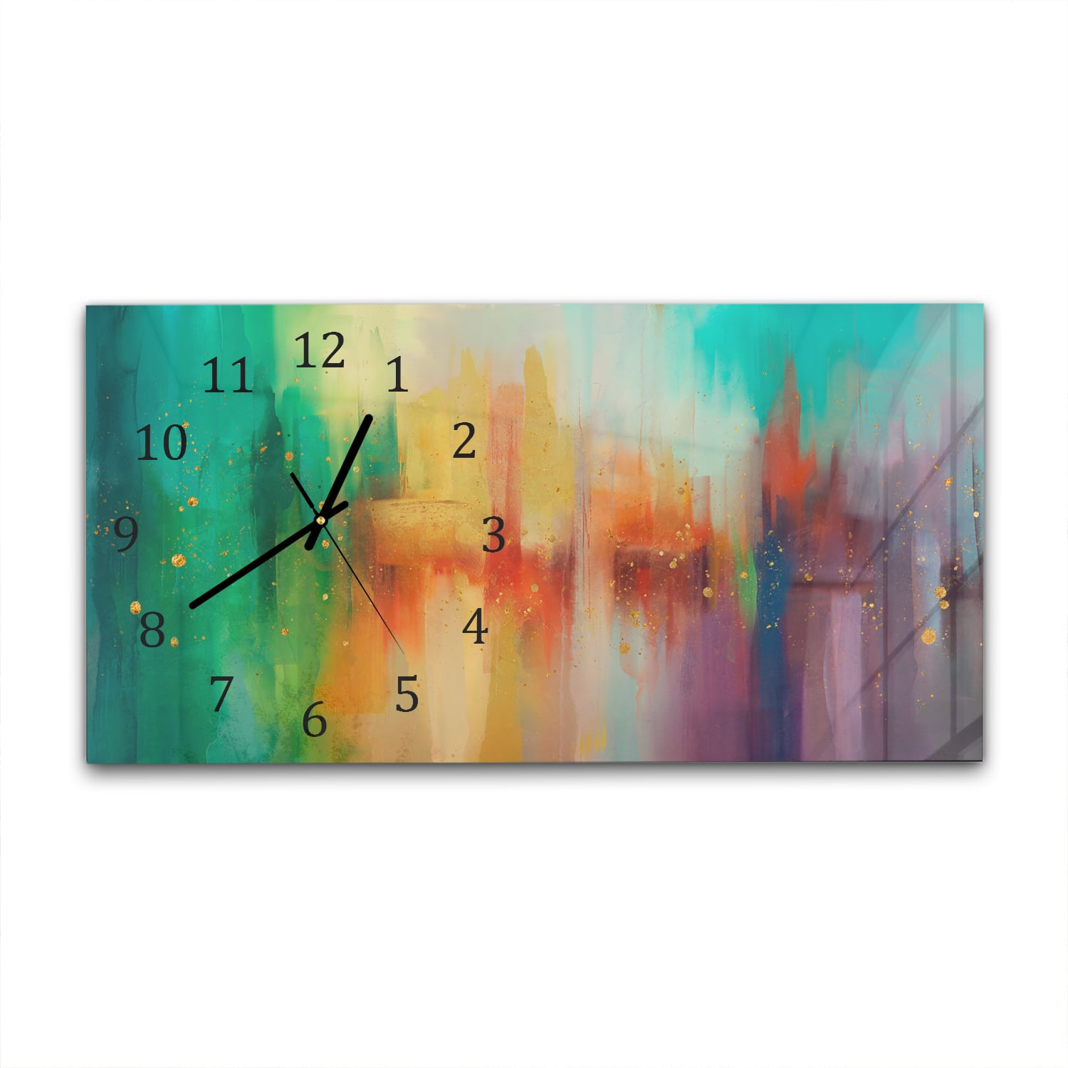 Wanduhr 60x30 - Buntes Aquarellgemälde