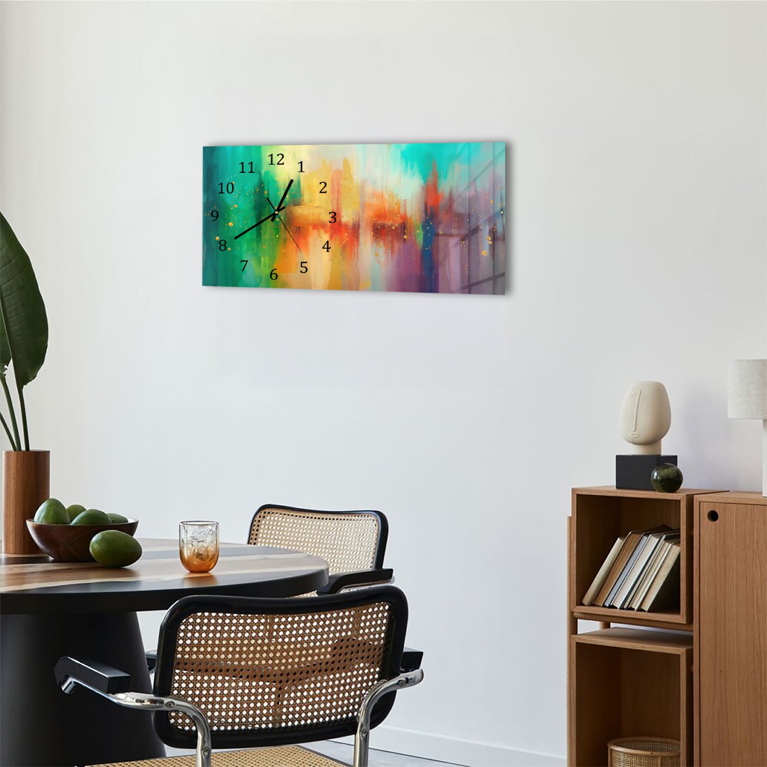 Wanduhr 60x30 - Buntes Aquarellgemälde