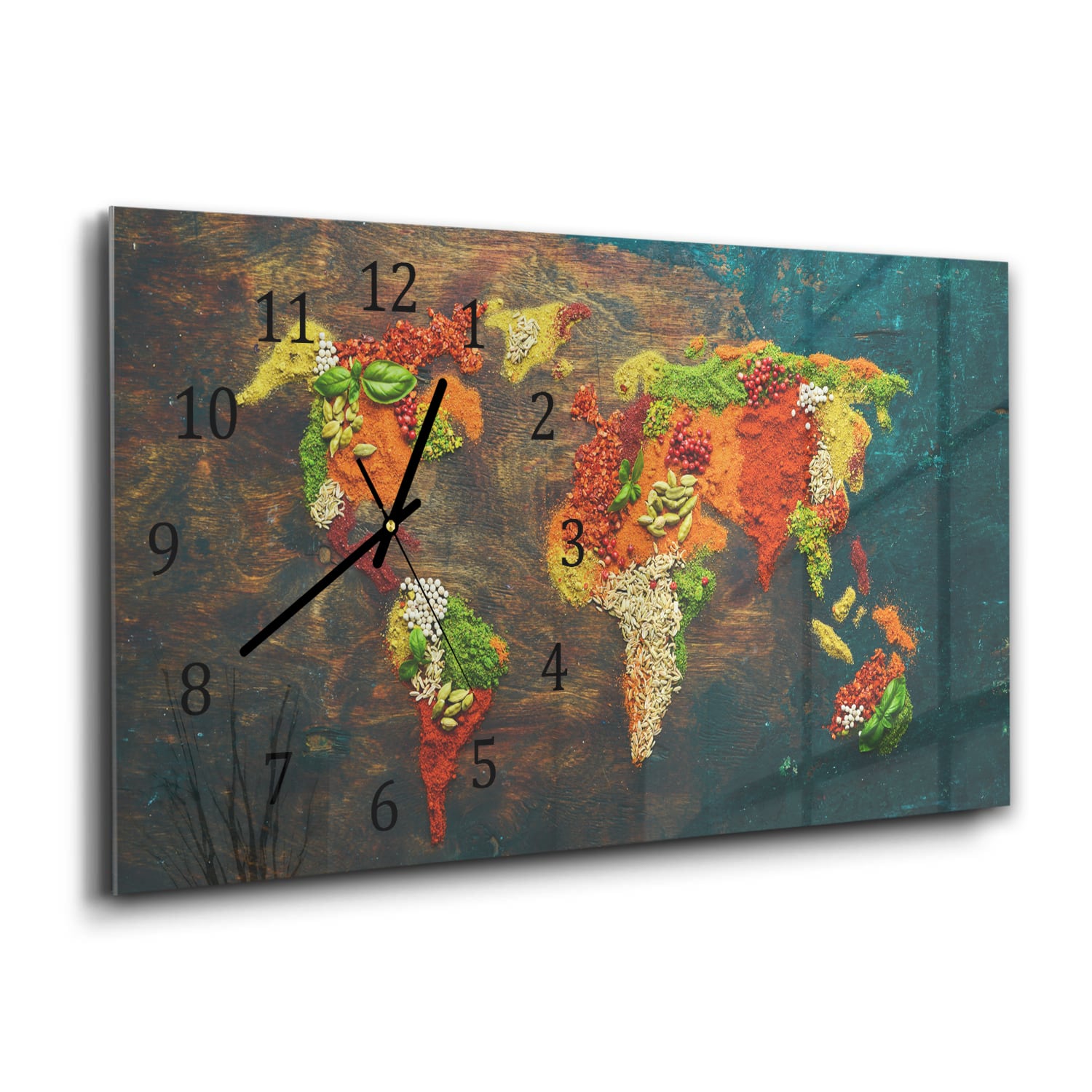 Wanduhr 60x30 - Weltkarte der Kräuter
