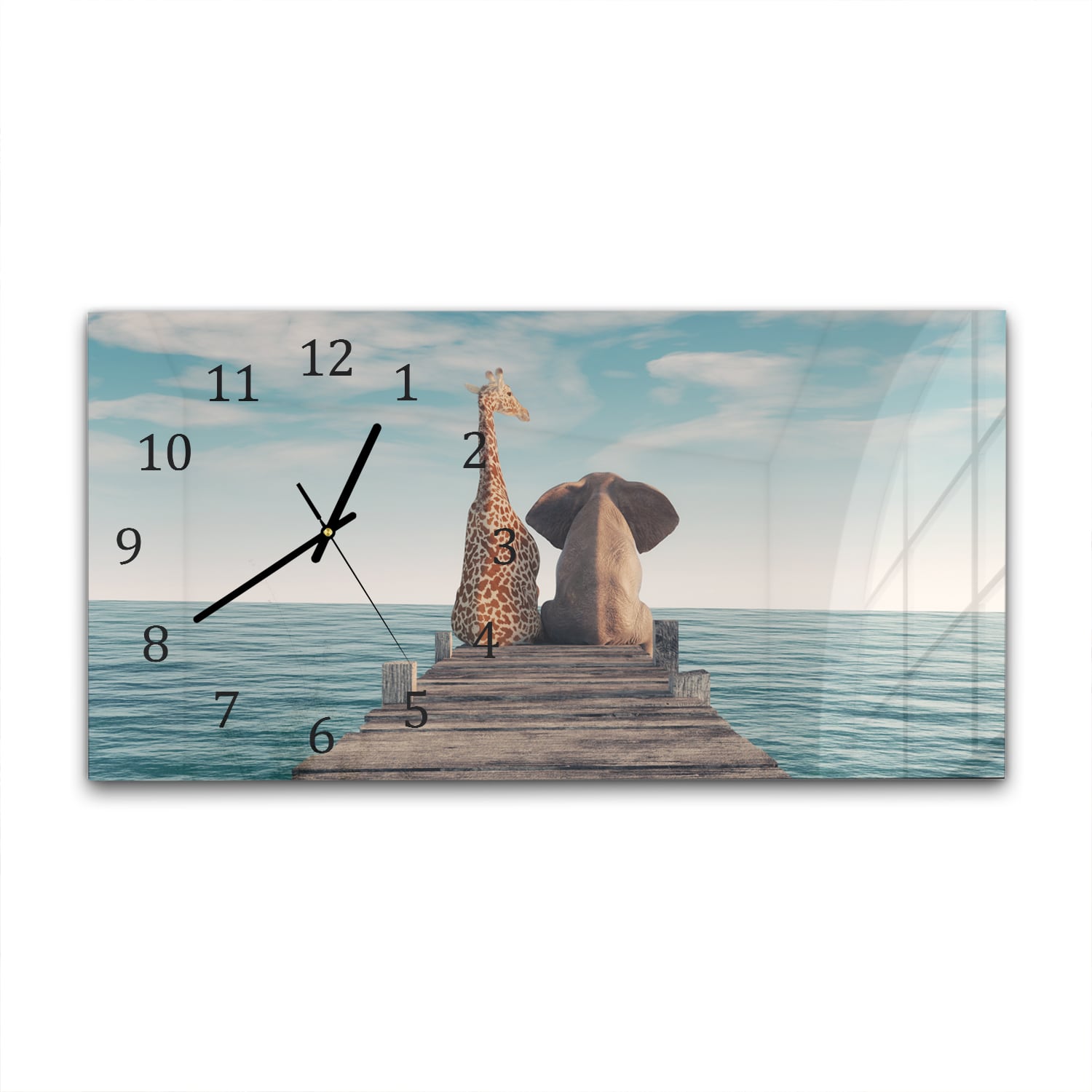 Wanduhr 60x30 - Giraffe und Elefant