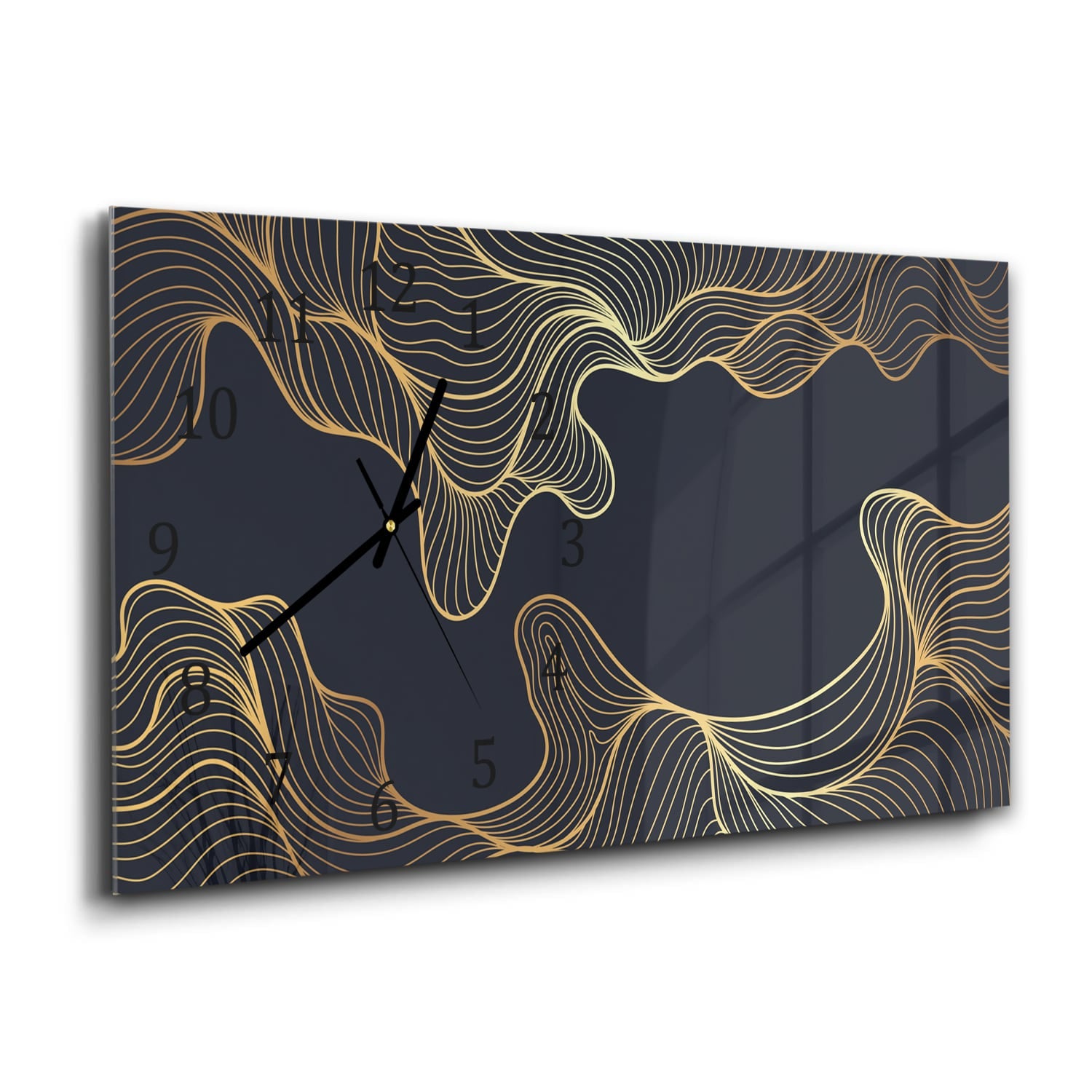 Wanduhr 60x30 - Schwarzer Hintergrund mit goldenen Linien