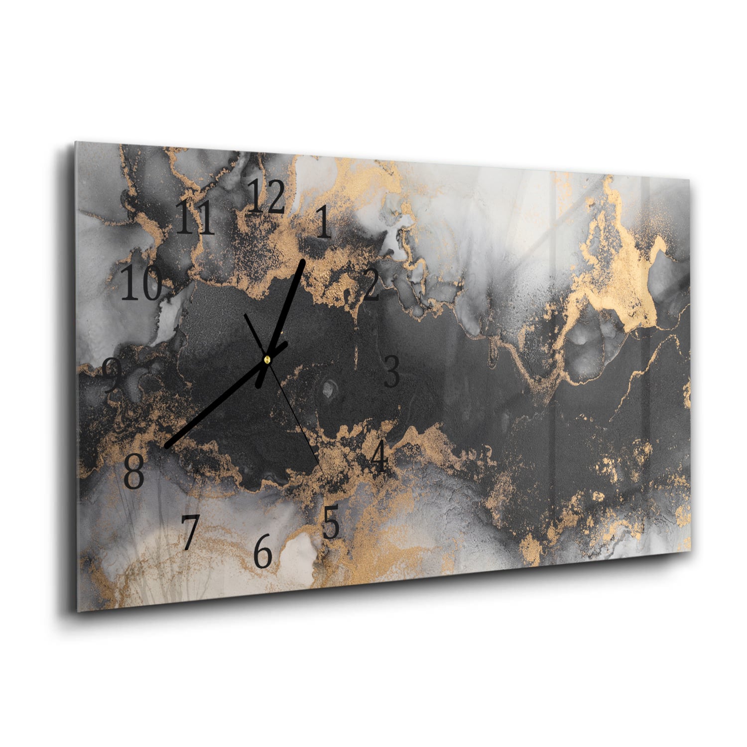 Wanduhr 60x30 - Luxuriöser Schwarz-Gold-Marmor