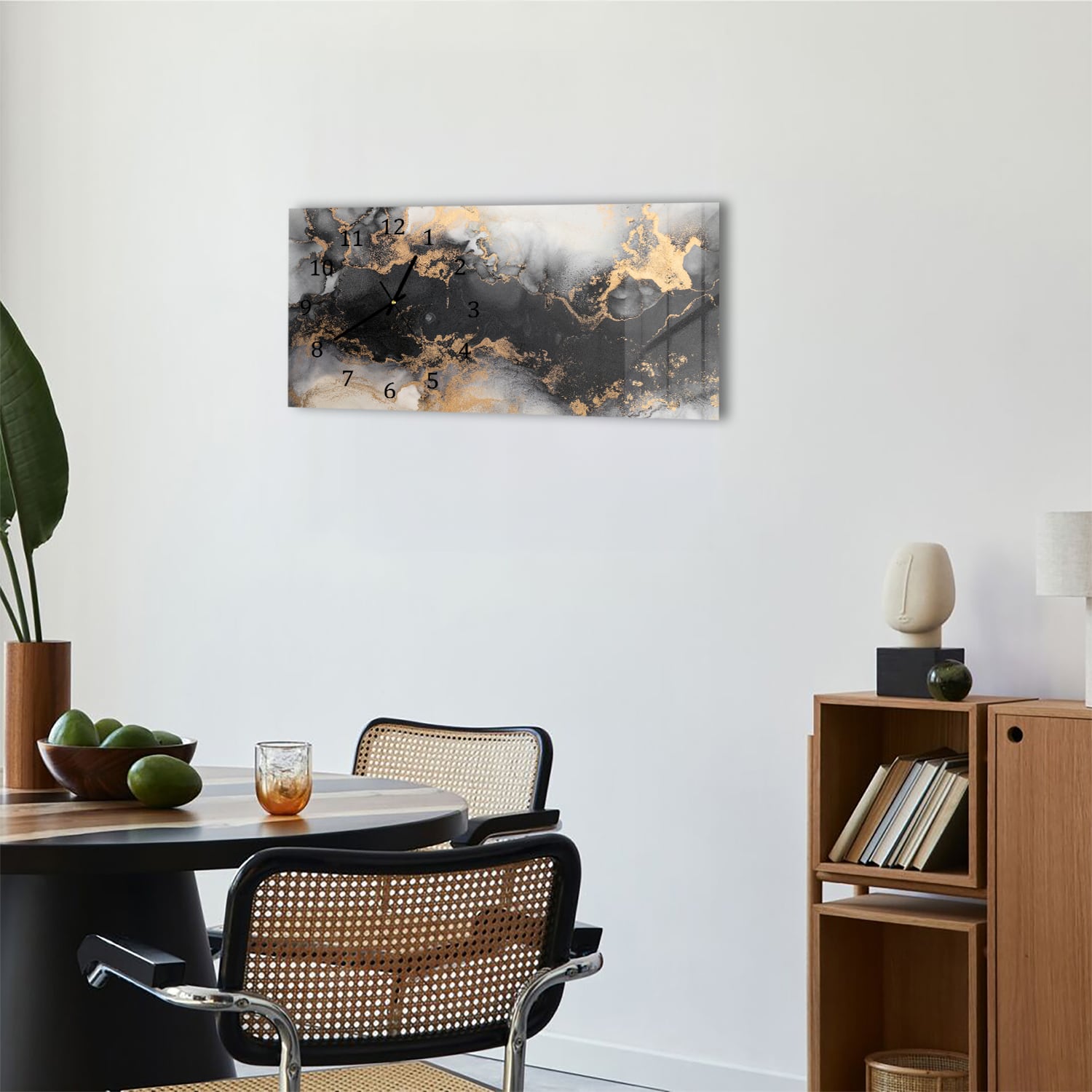 Wanduhr 60x30 - Luxuriöser Schwarz-Gold-Marmor