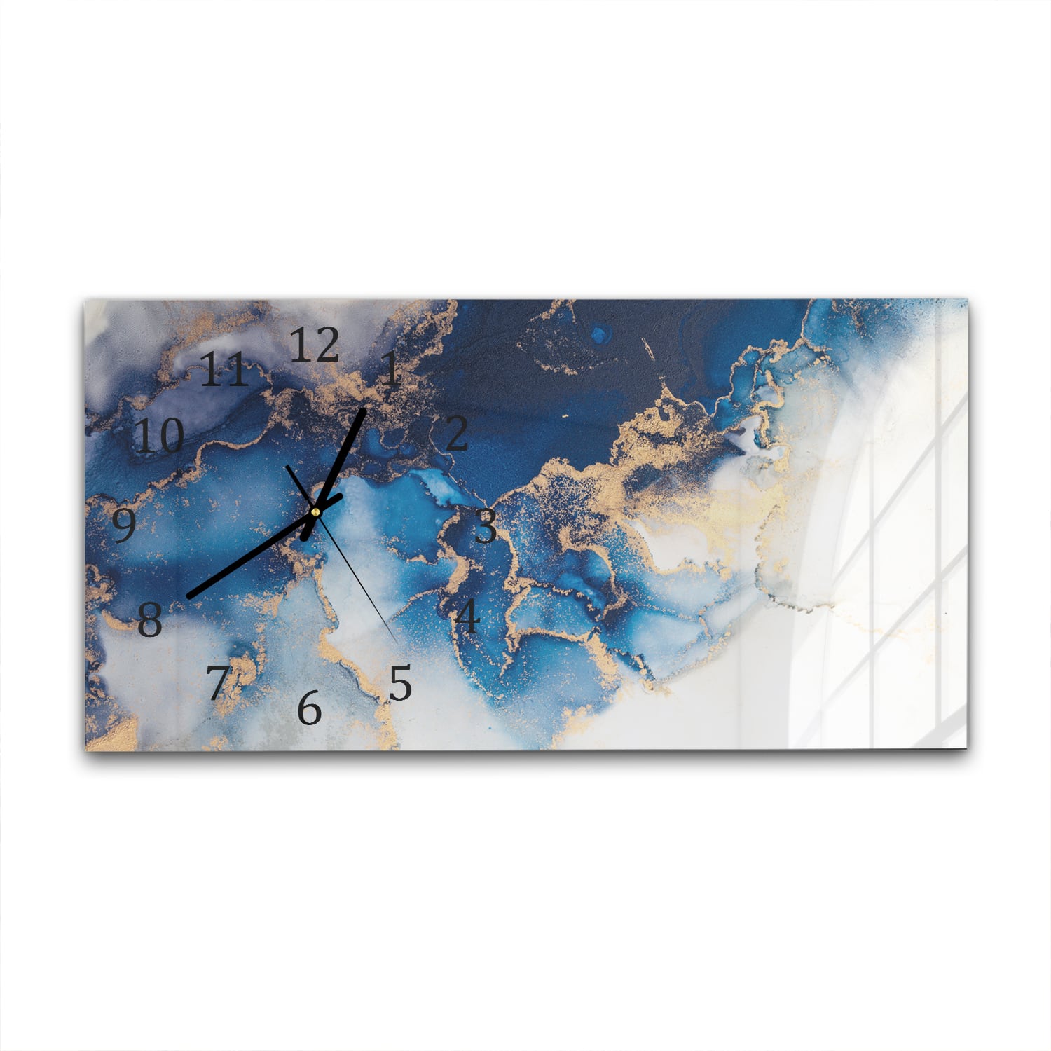 Wanduhr 60x30 - Luxuriöser Blau-Gold-Marmor
