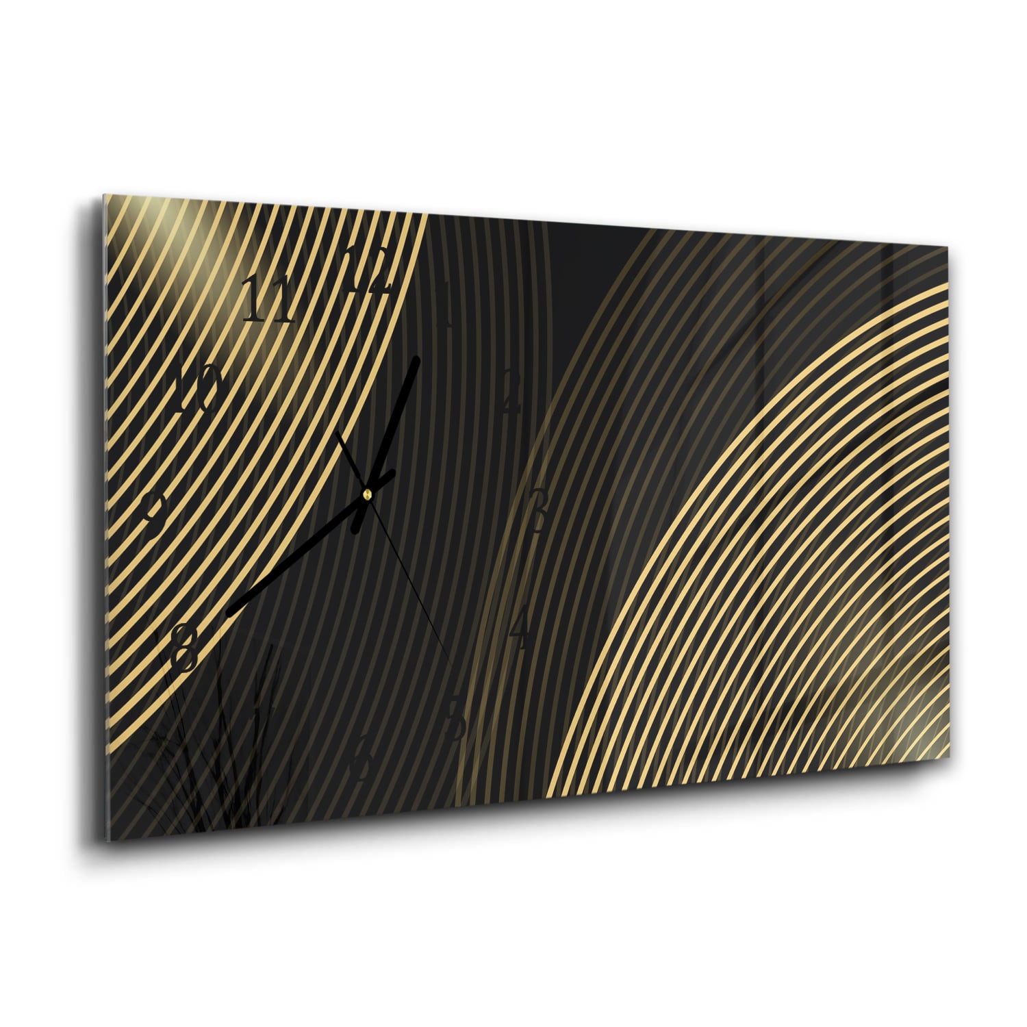 Wanduhr 60x30 - Goldene Linien auf schwarzem Hintergrund
