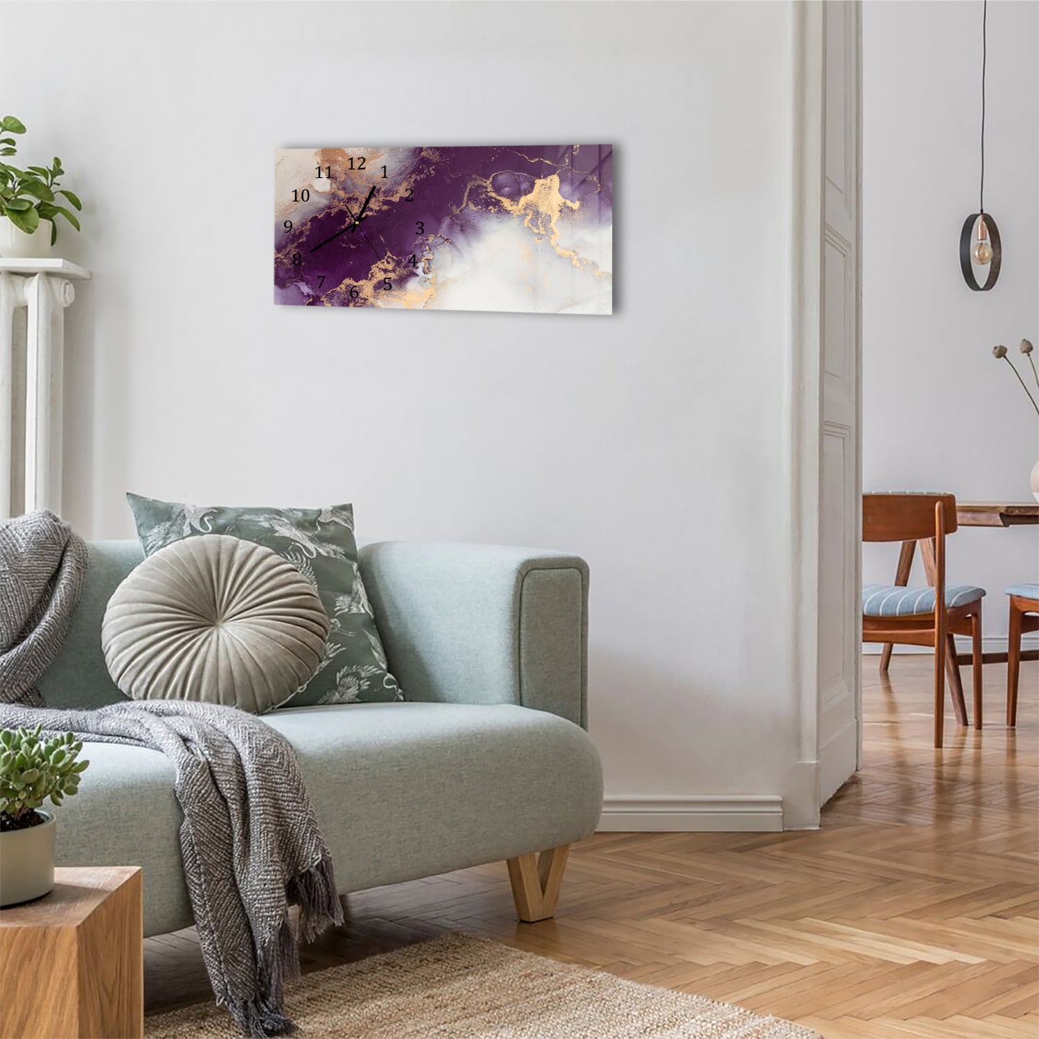 Wanduhr 60x30 - Luxuriöser Rot-Gold-Marmor