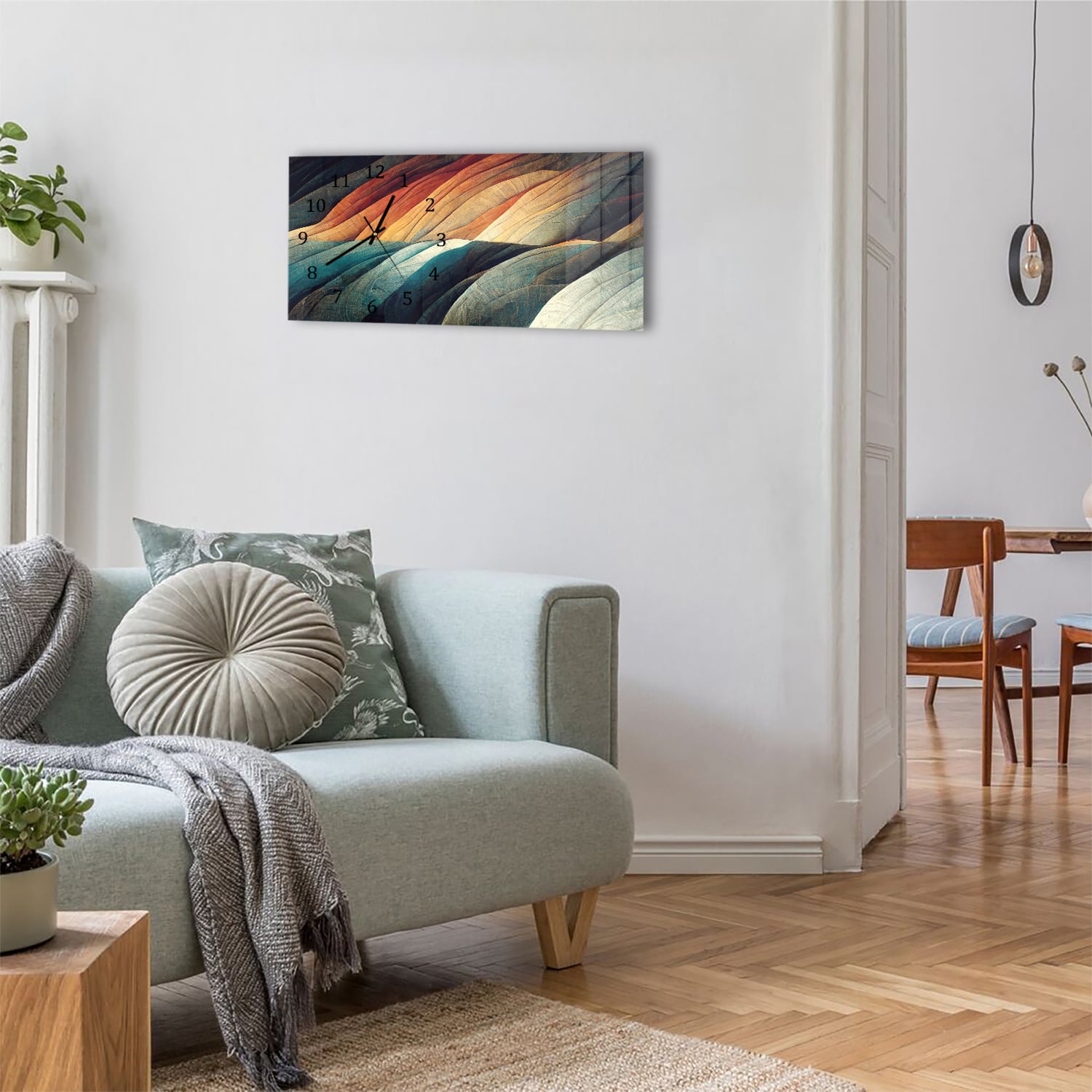 Wanduhr 60x30 - Abstrakte natürliche Wellen