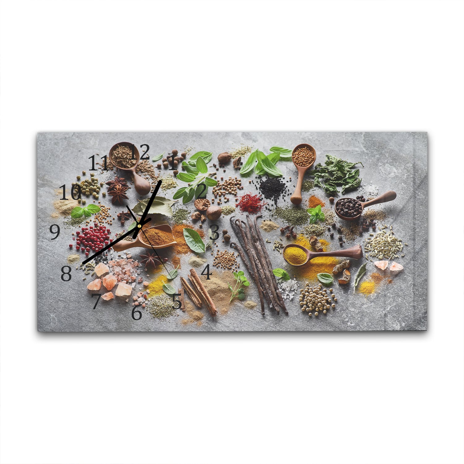 Wanduhr 60x30 - Kräuter & Gewürze auf Beton