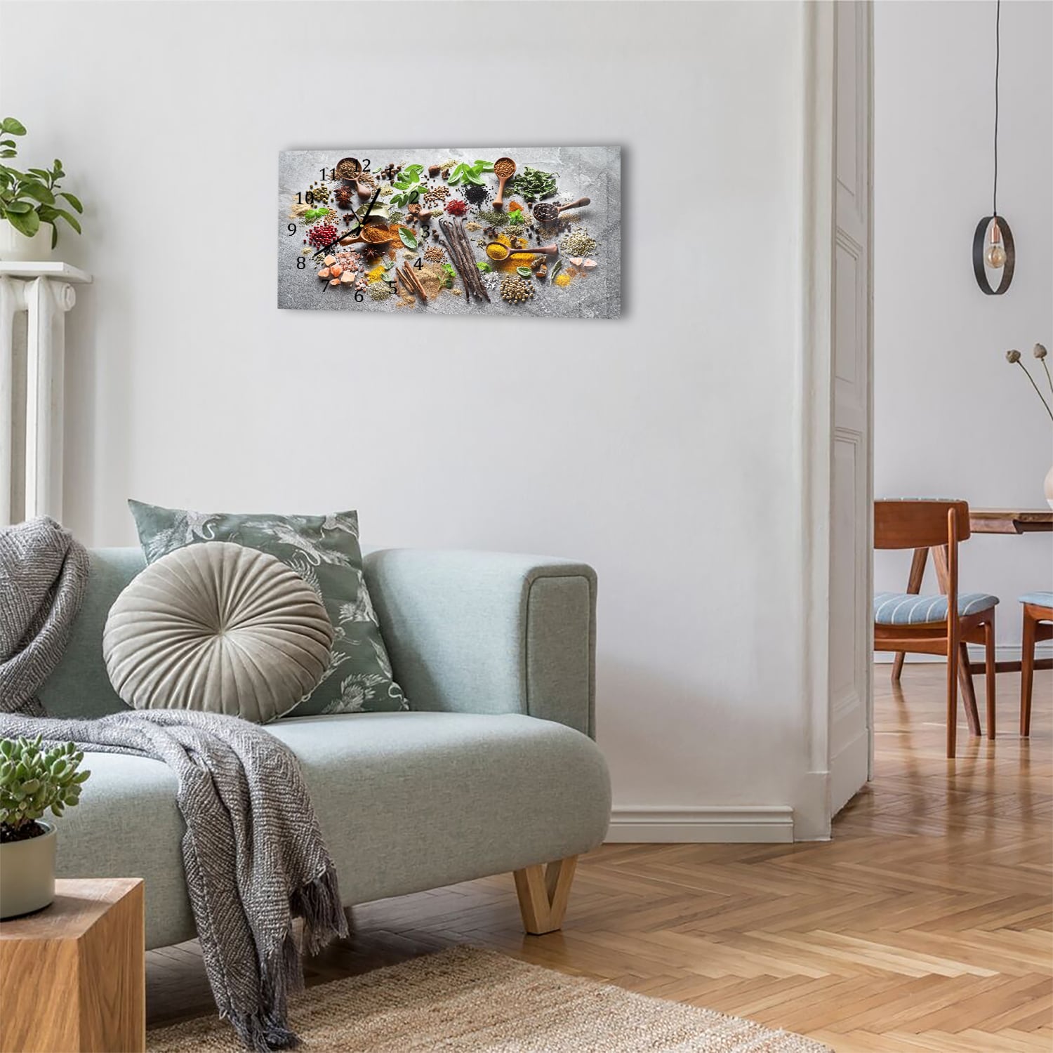Wanduhr 60x30 - Kräuter & Gewürze auf Beton