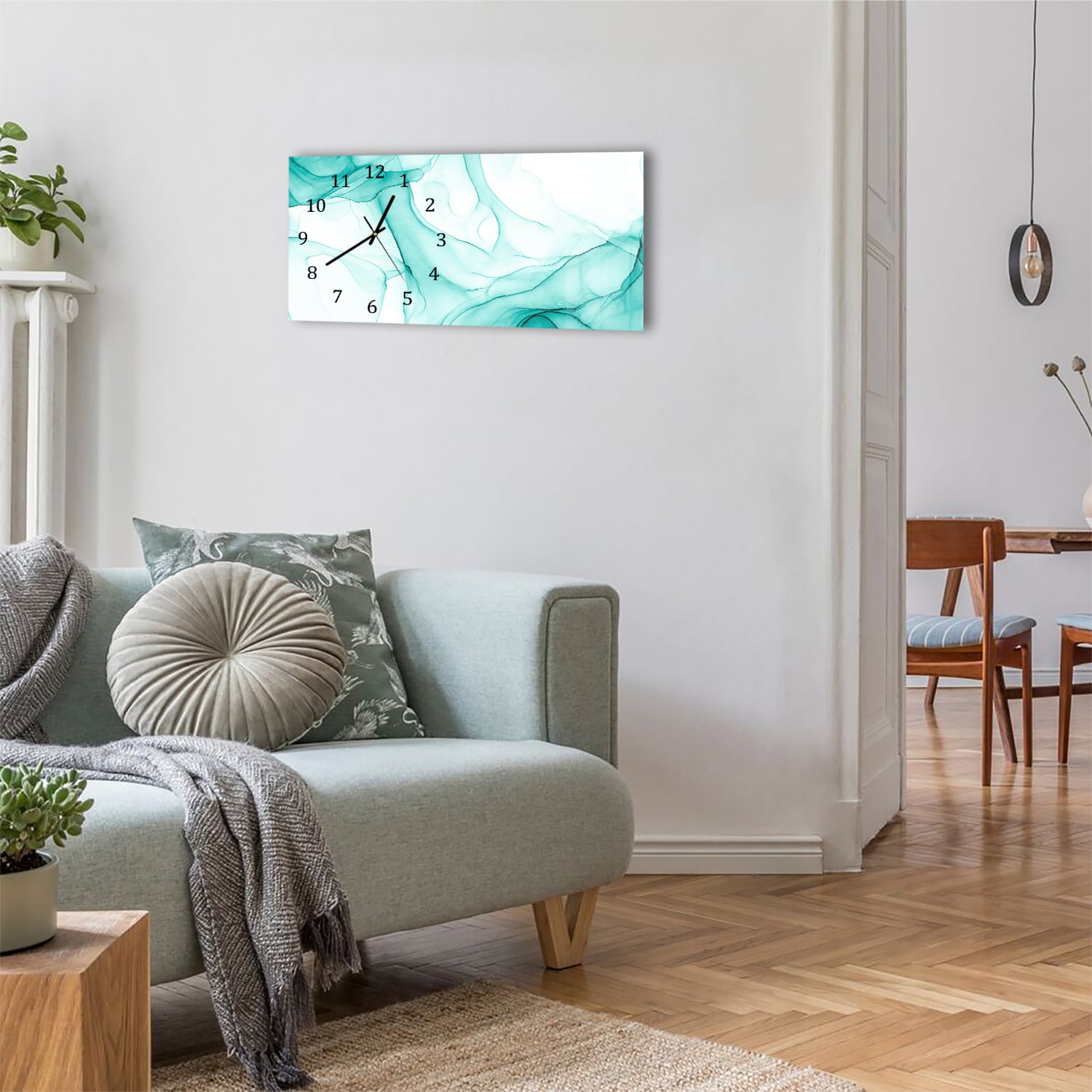 Wanduhr 60x30 - Aqua-Marmor