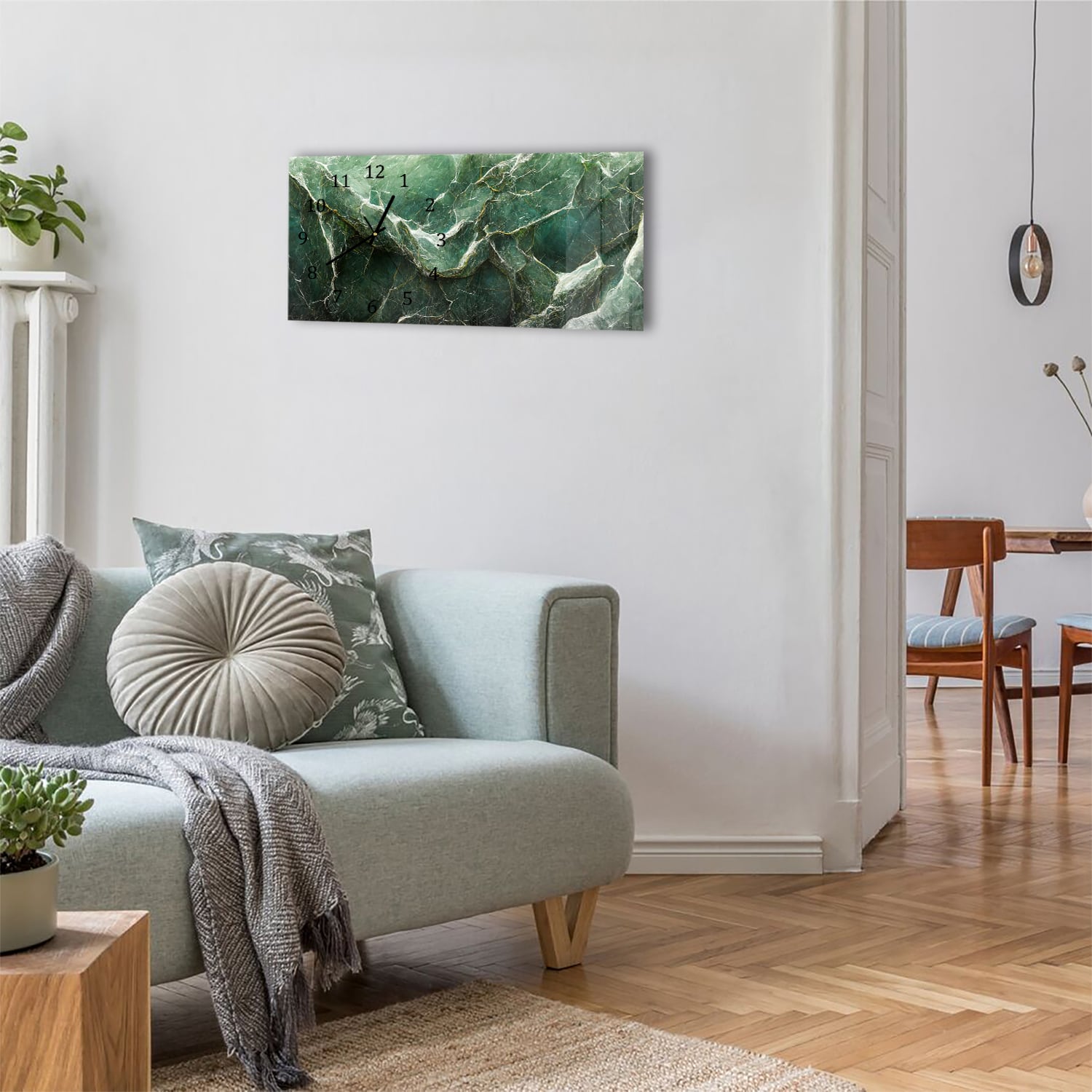 Wanduhr 60x30 - Luxuriöser grüner Marmor
