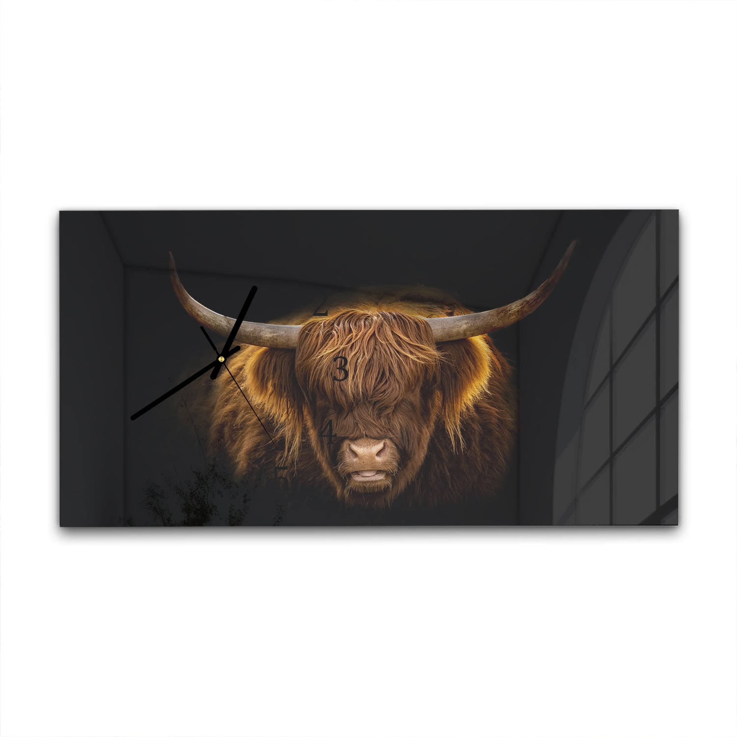 Wanduhr 60x30 - Schottisches Hochlandrind im Winter