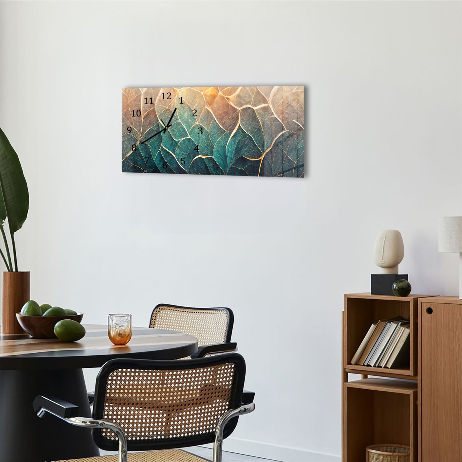 Wanduhr 60x30 - Blau-Gold-Marmormuster