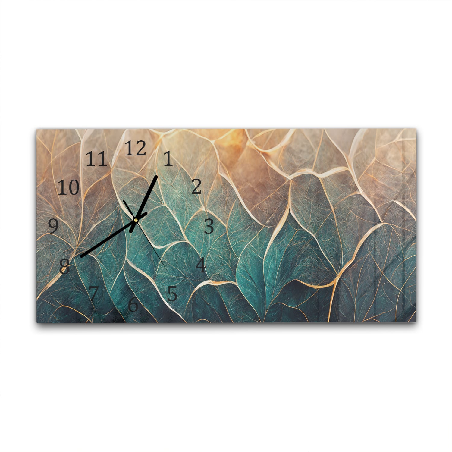 Wanduhr 60x30 - Blau-Gold-Marmormuster