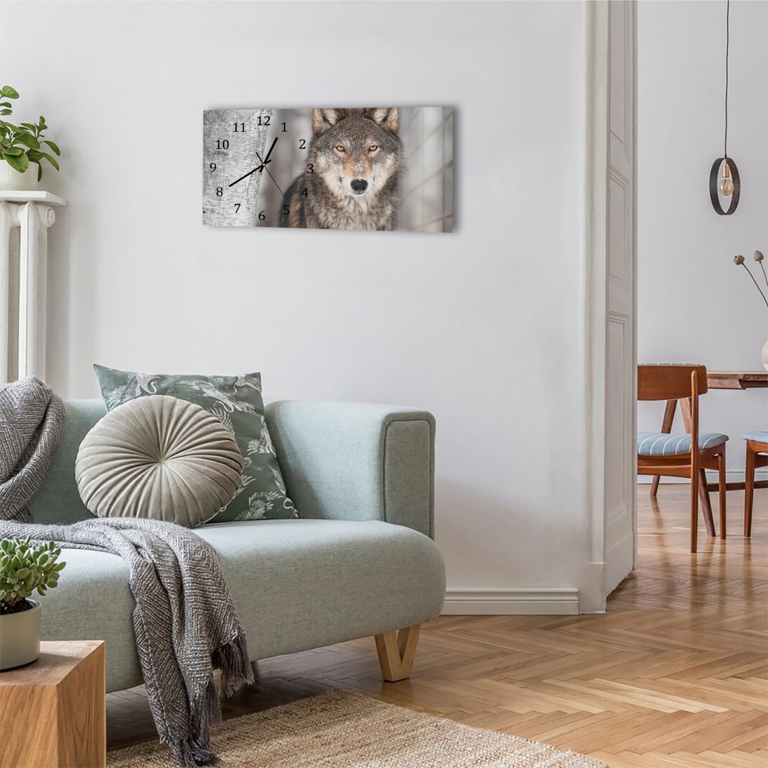 Wanduhr 60x30 - Grauer Wolf