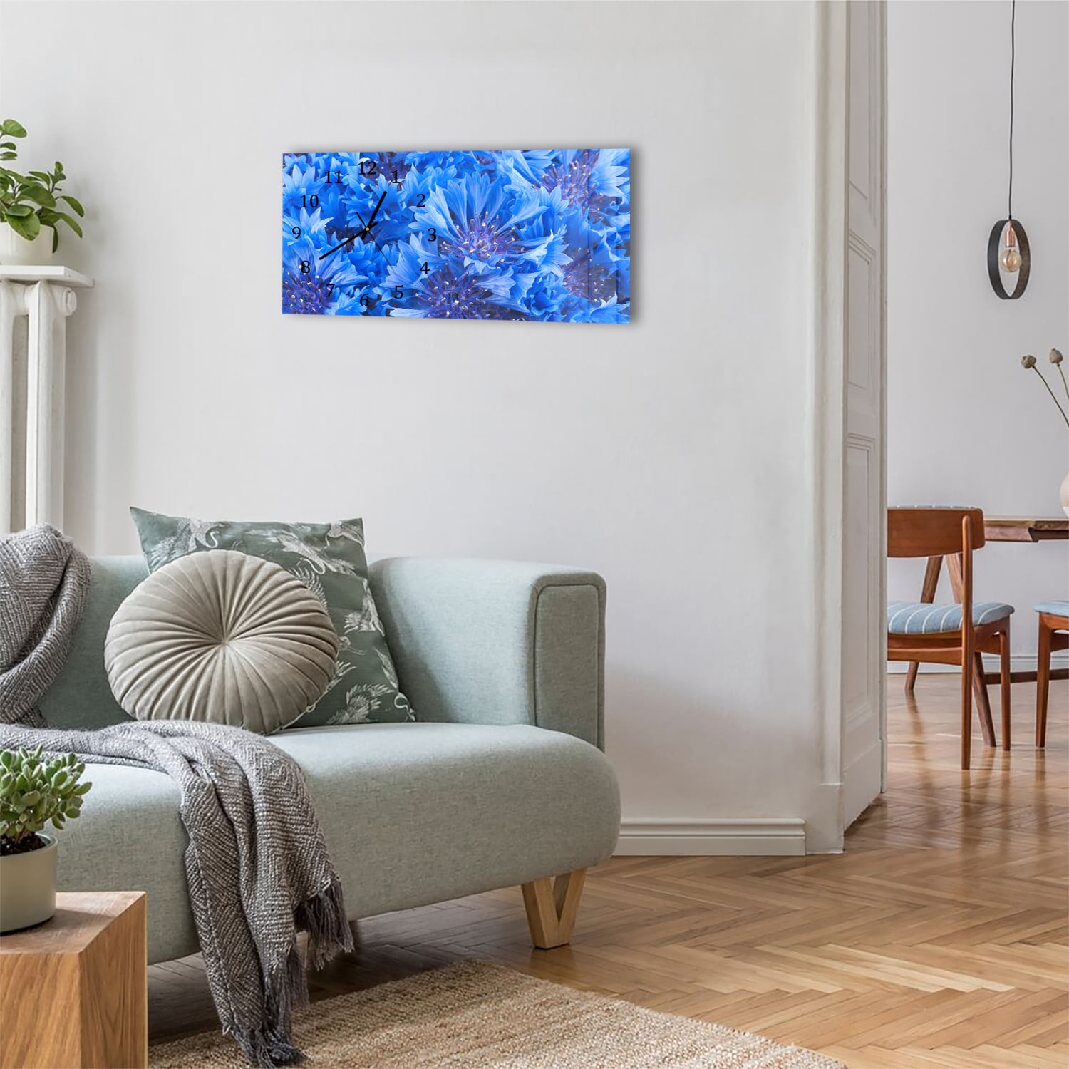Wanduhr 60x30 - Blaue Kornblume