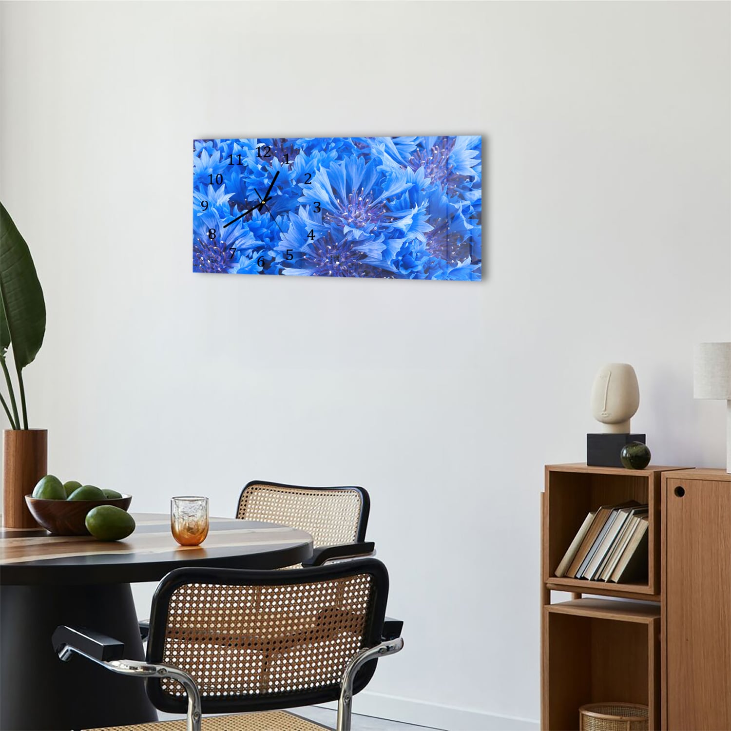 Wanduhr 60x30 - Blaue Kornblume