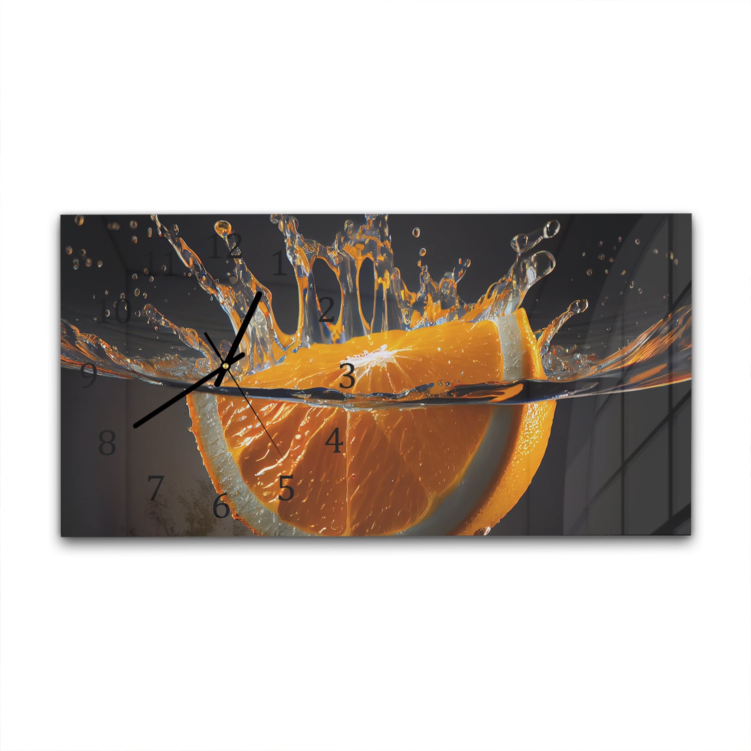 Wanduhr 60x30 - Orangen-Splash