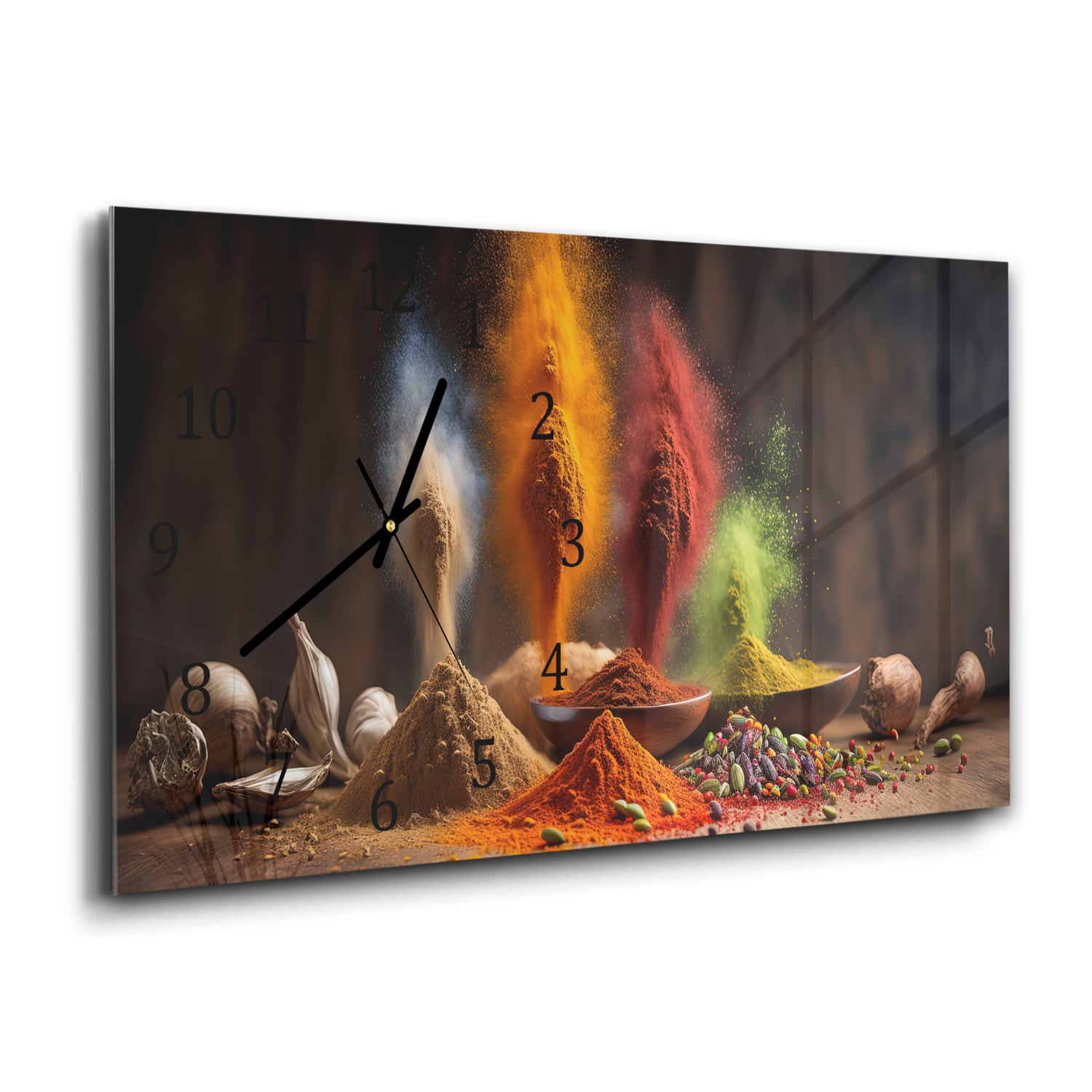 Wanduhr 60x30 - Gewürzregen auf Holz