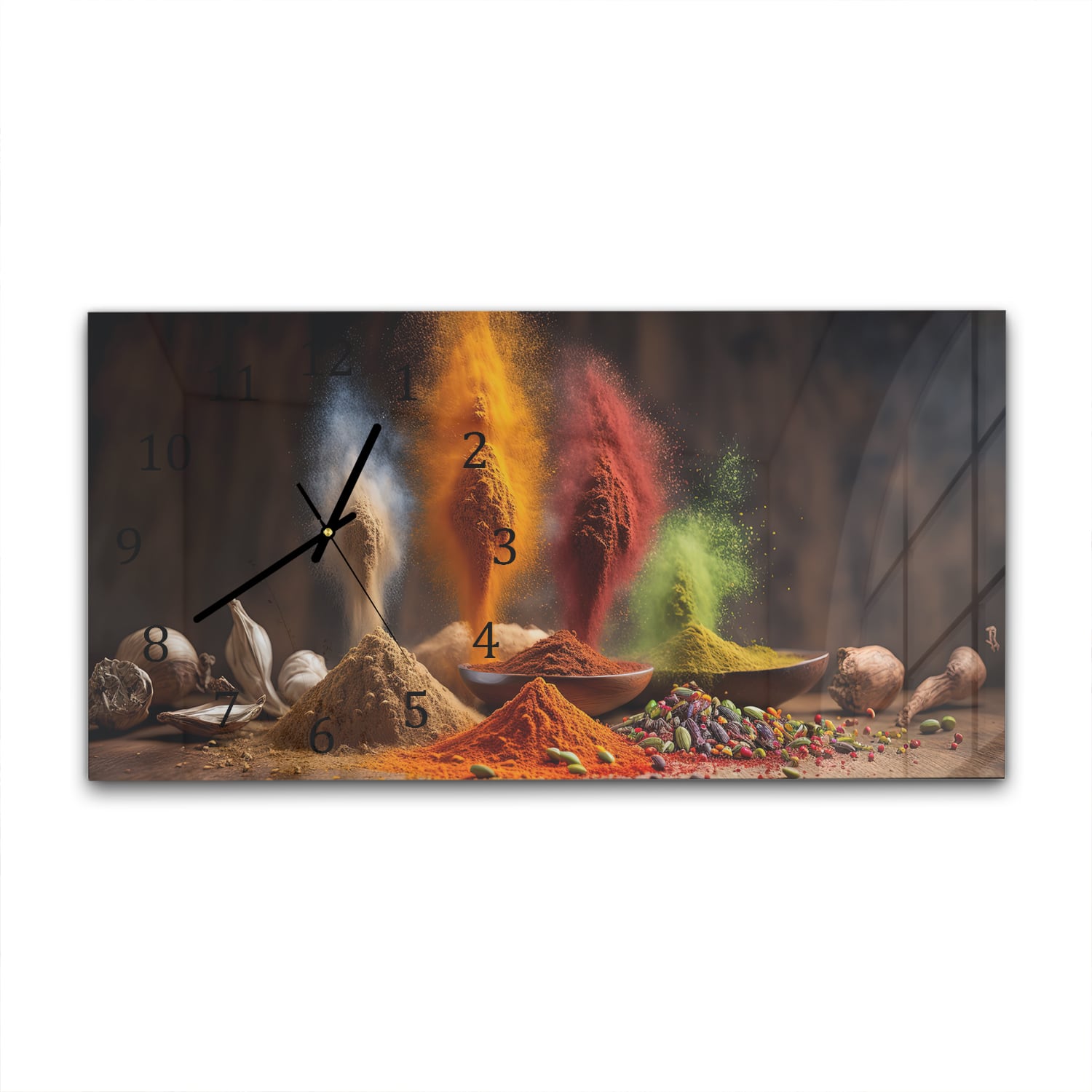 Wanduhr 60x30 - Gewürzregen auf Holz