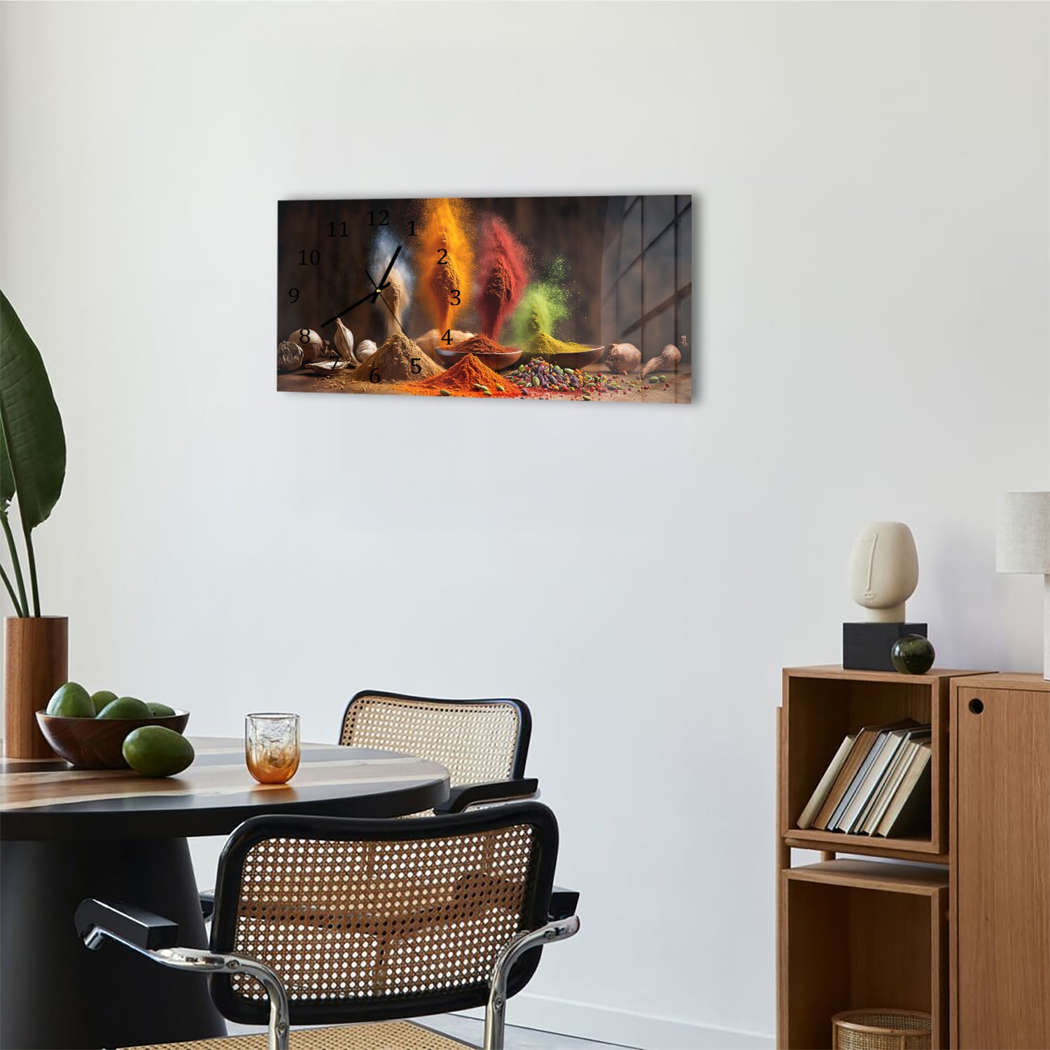Wanduhr 60x30 - Gewürzregen auf Holz