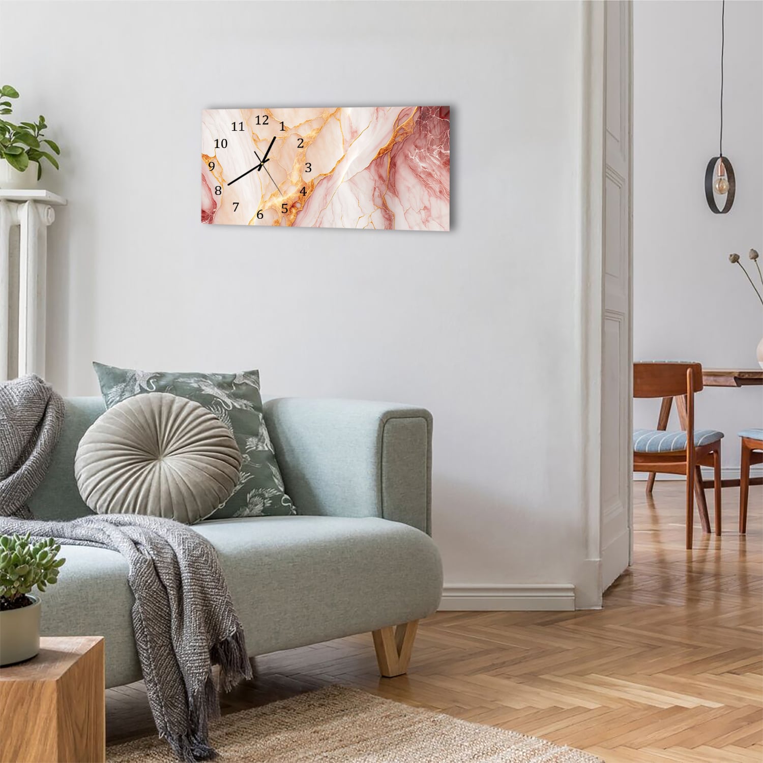 Wanduhr 60x30 - Rot-rosa Marmor