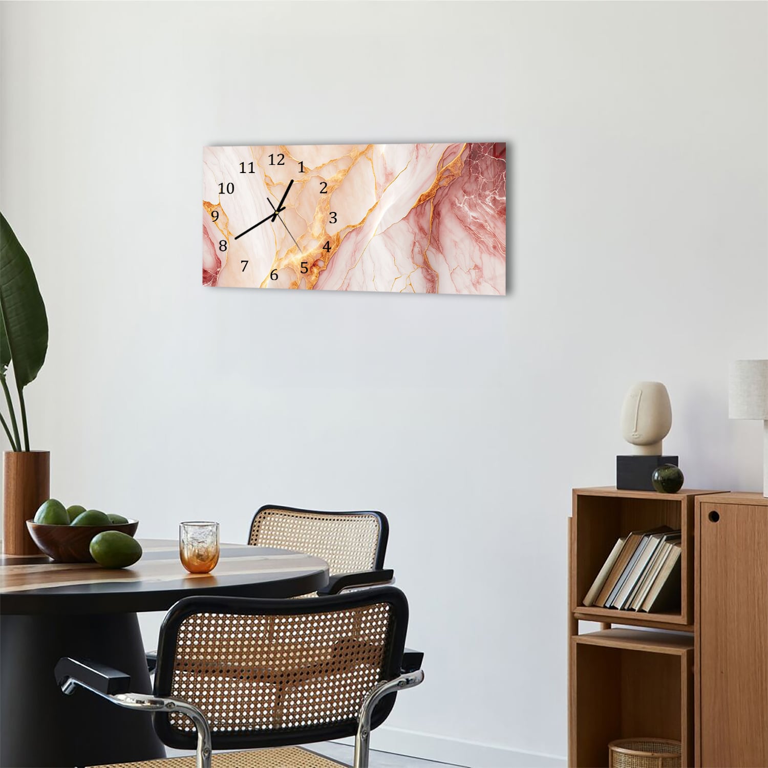 Wanduhr 60x30 - Rot-rosa Marmor