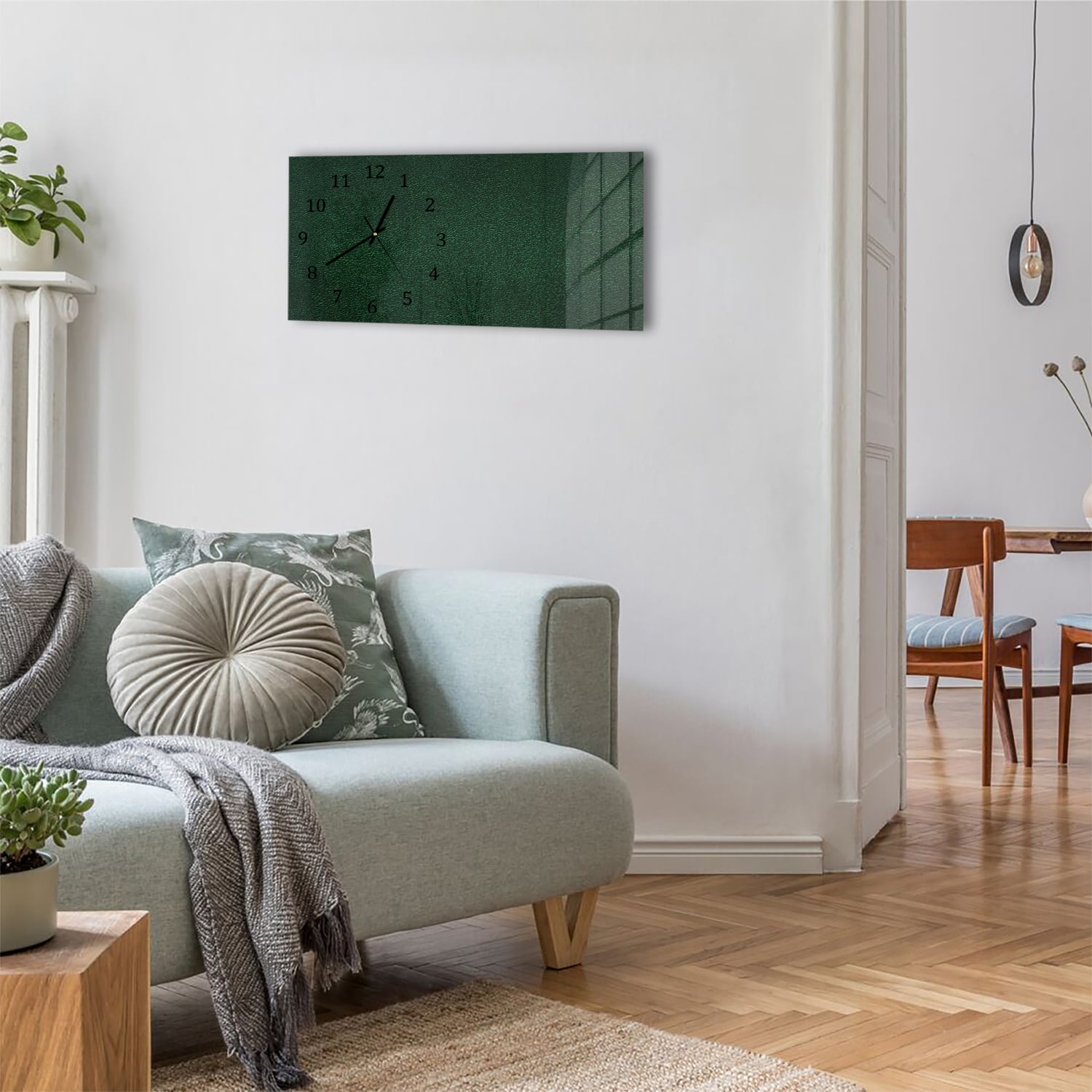 Wanduhr 60x30 - Dunkelgrünes Leder