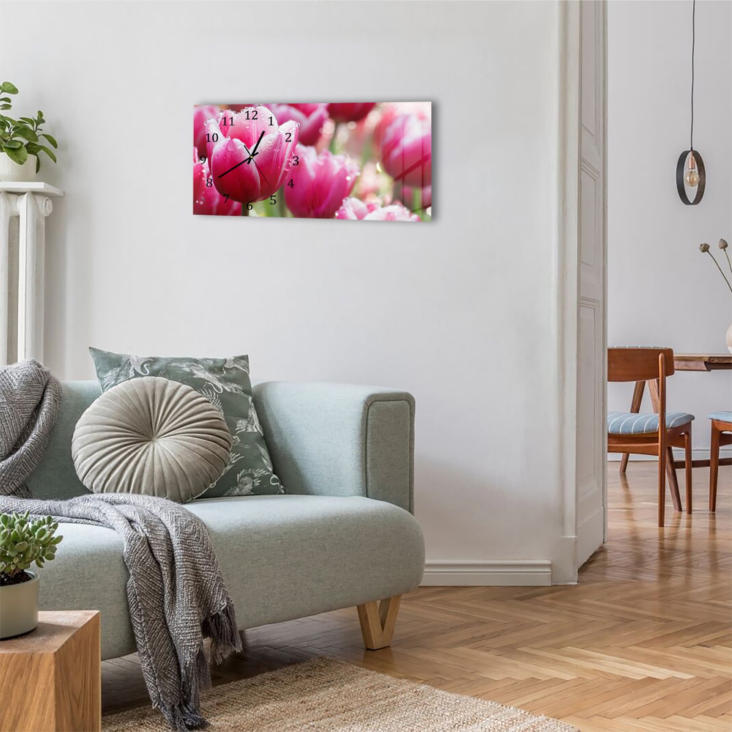 Wanduhr 60x30 - Nasse Tulpen