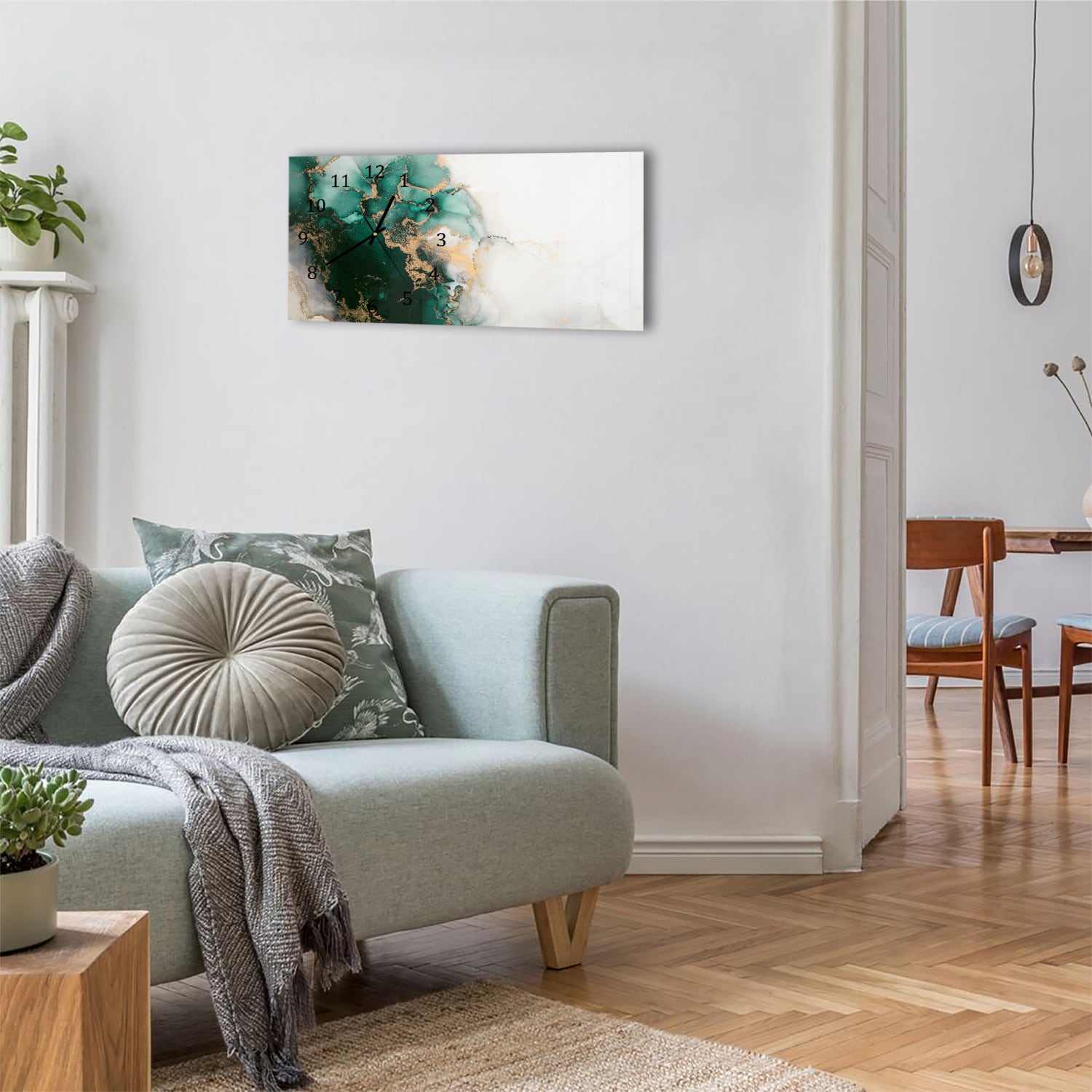 Wanduhr 60x30 - Luxuriöser Grün-Marmor