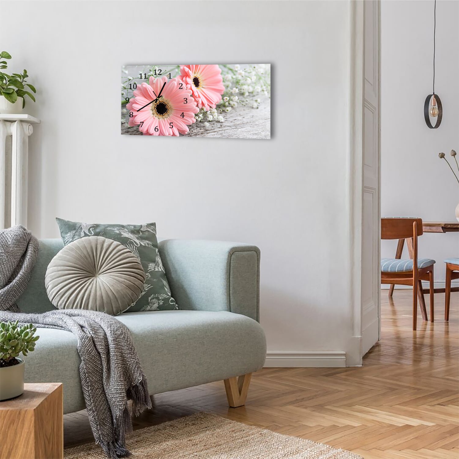 Wanduhr 60x30 - Rosa Gerbera