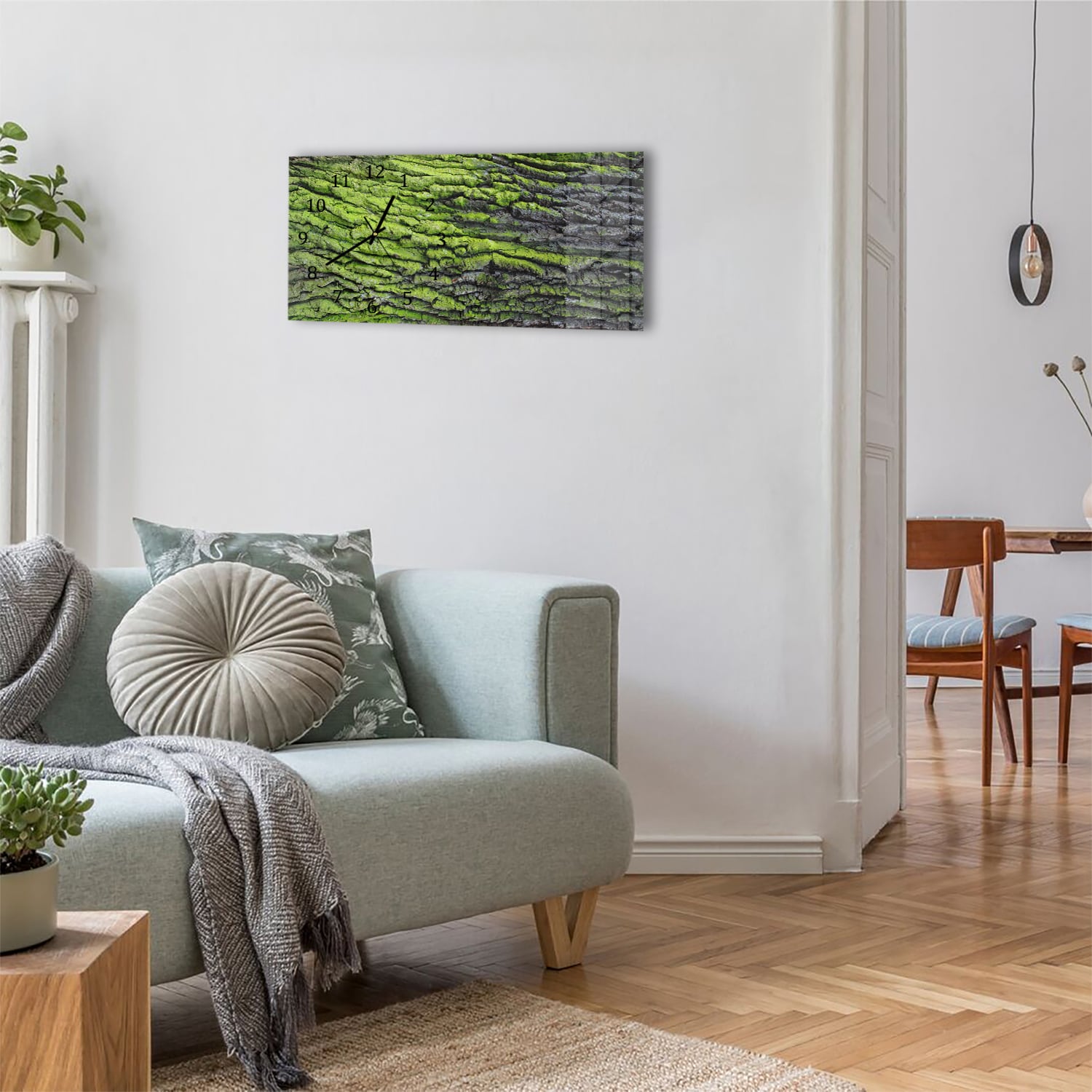 Wanduhr 60x30 - Grüne Rinden-Textur