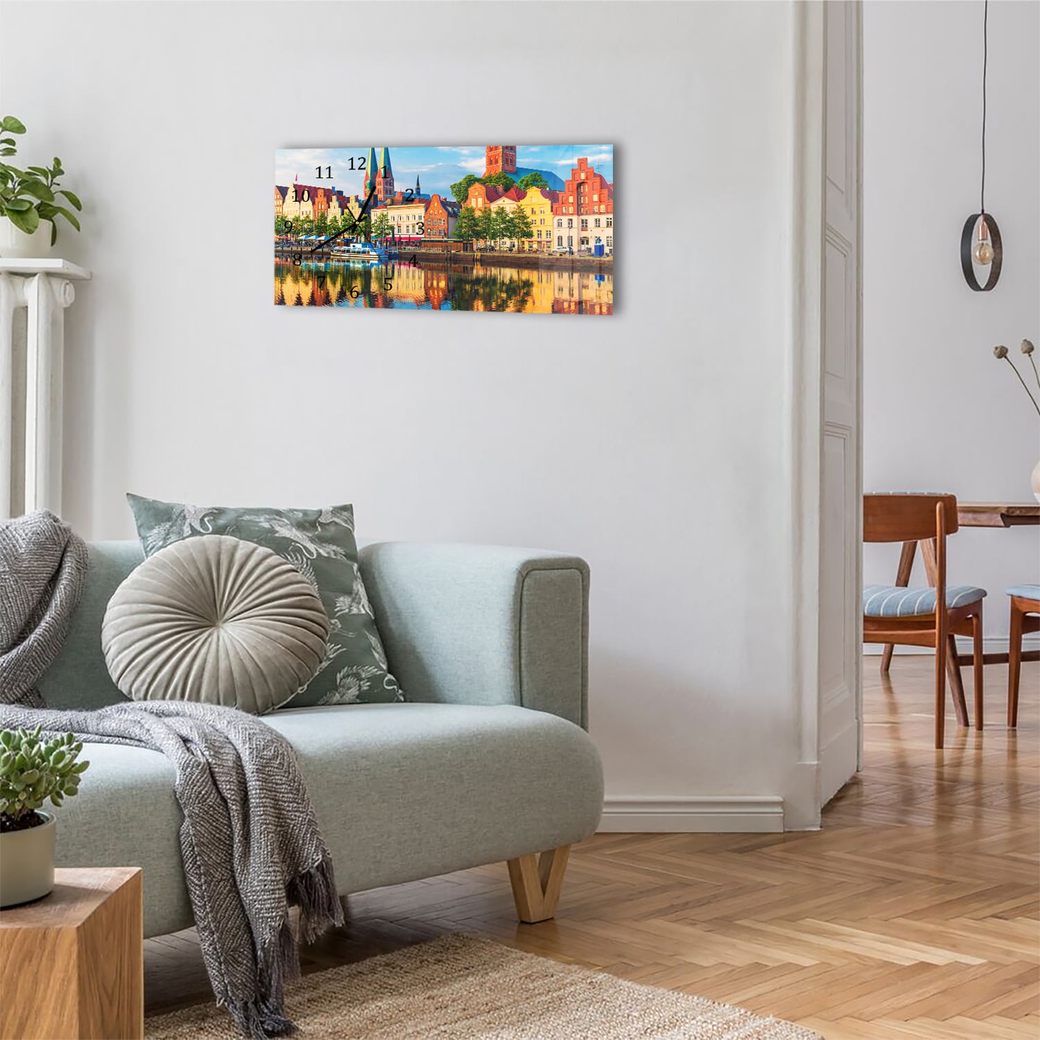 Wanduhr 60x30 - Lübeck am Wasser