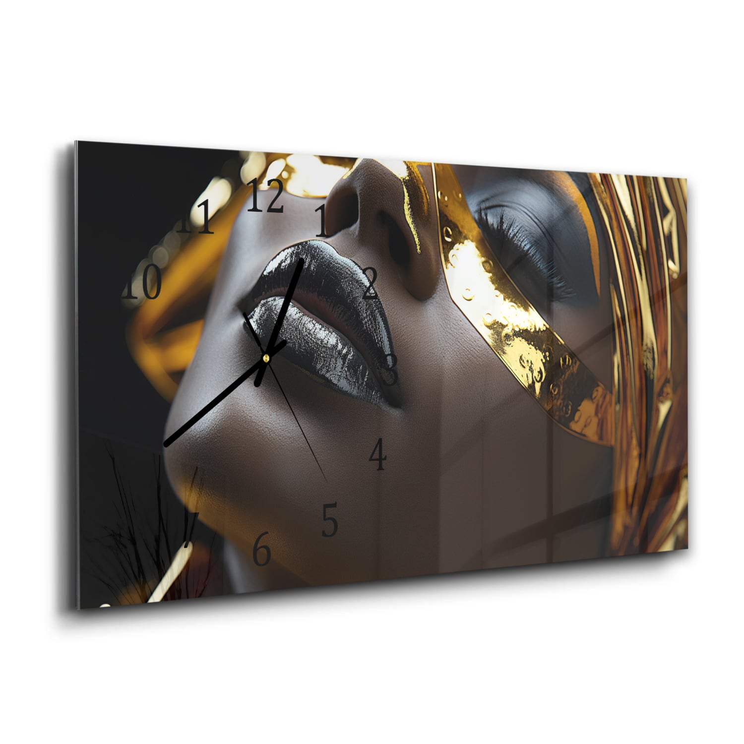 Wanduhr 60x30 - Schwarzes Gesicht mit goldener Schminke
