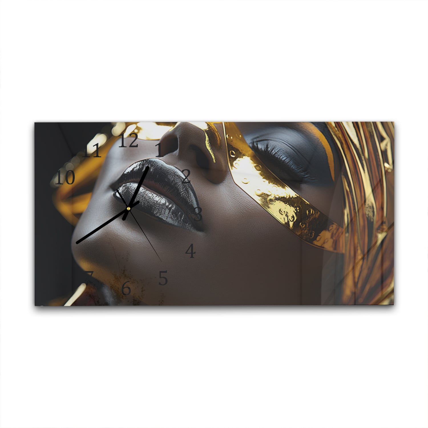 Wanduhr 60x30 - Schwarzes Gesicht mit goldener Schminke