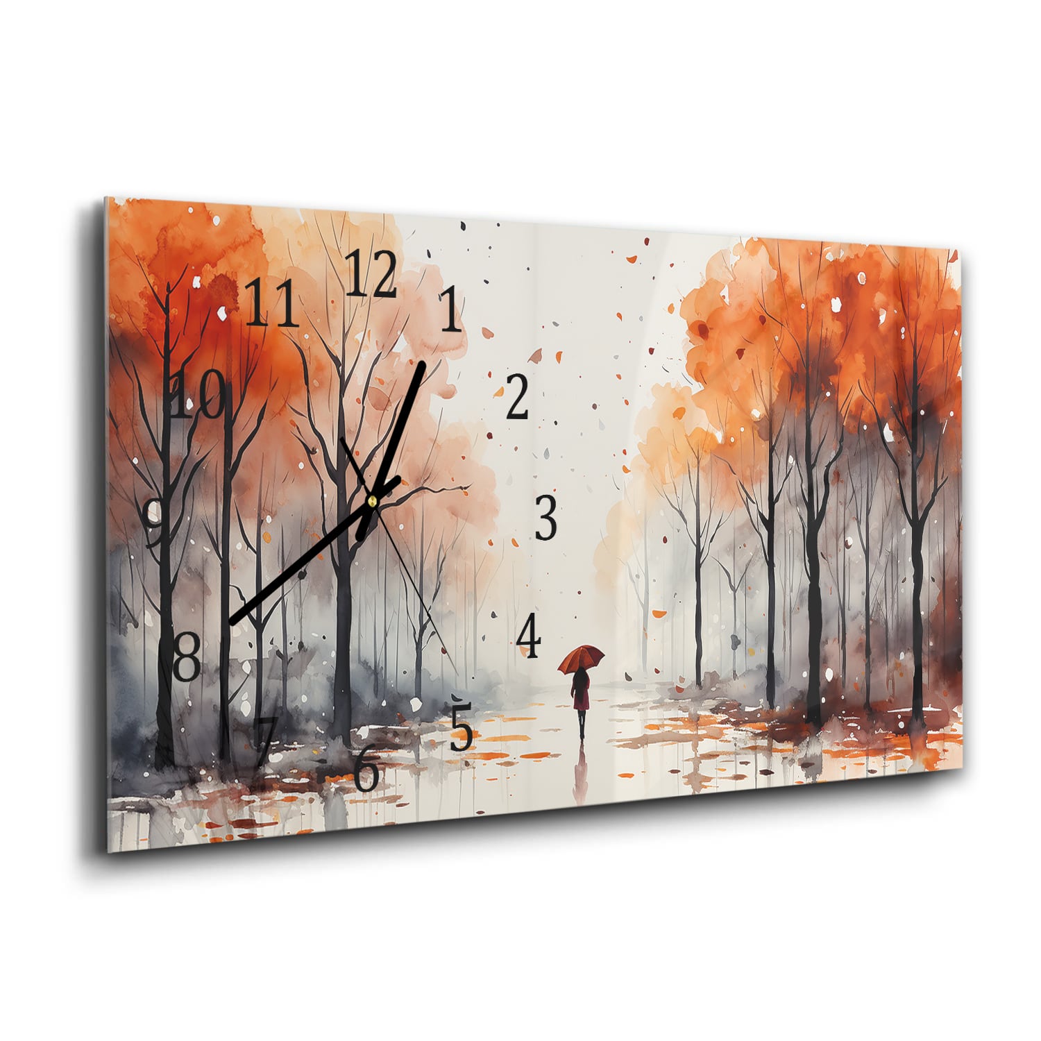 Wanduhr 60x30 - Aquarell-Herbstpark-Gemälde