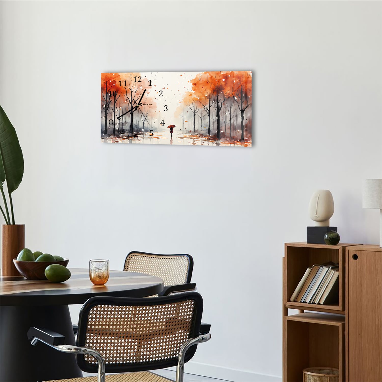 Wanduhr 60x30 - Aquarell-Herbstpark-Gemälde