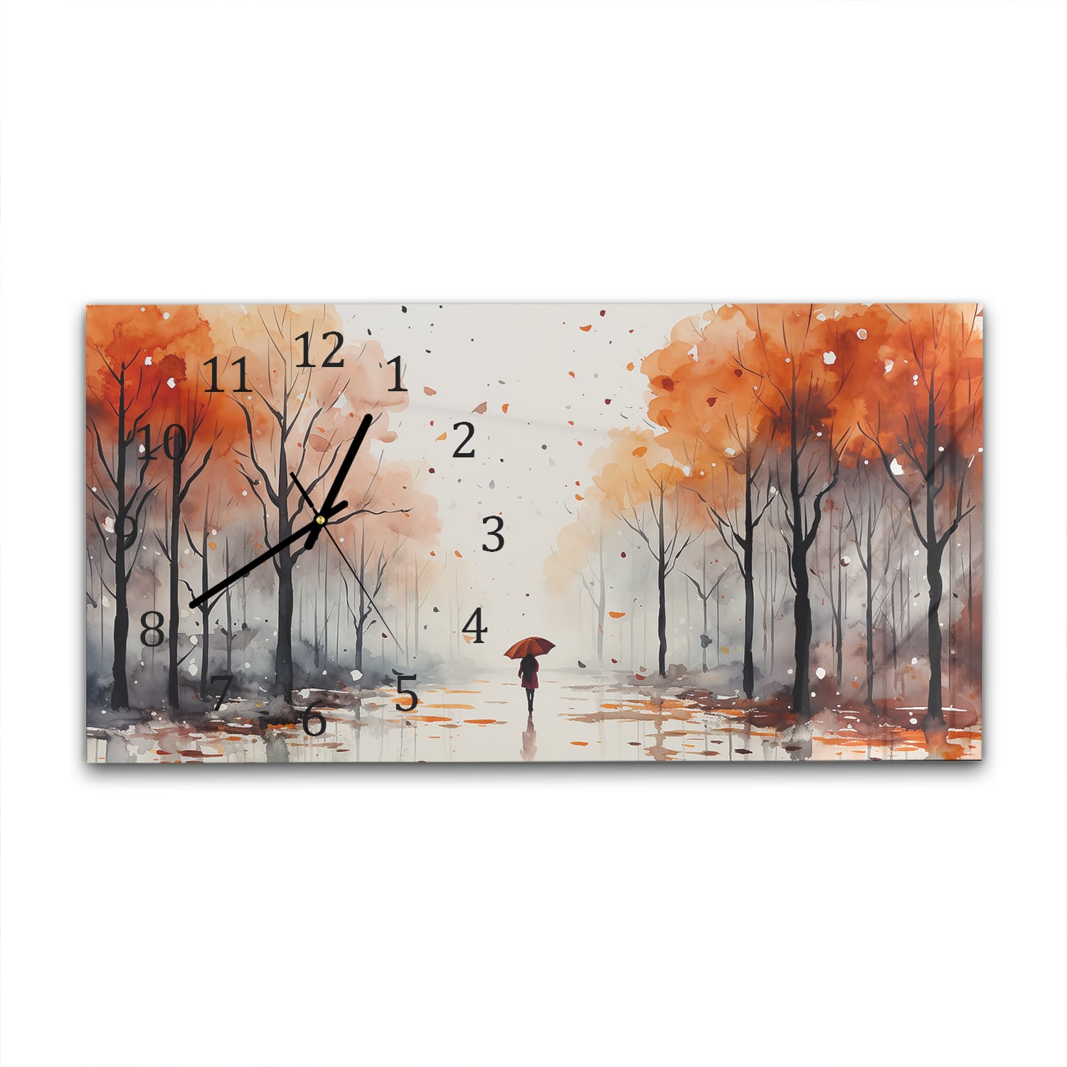 Wanduhr 60x30 - Aquarell-Herbstpark-Gemälde